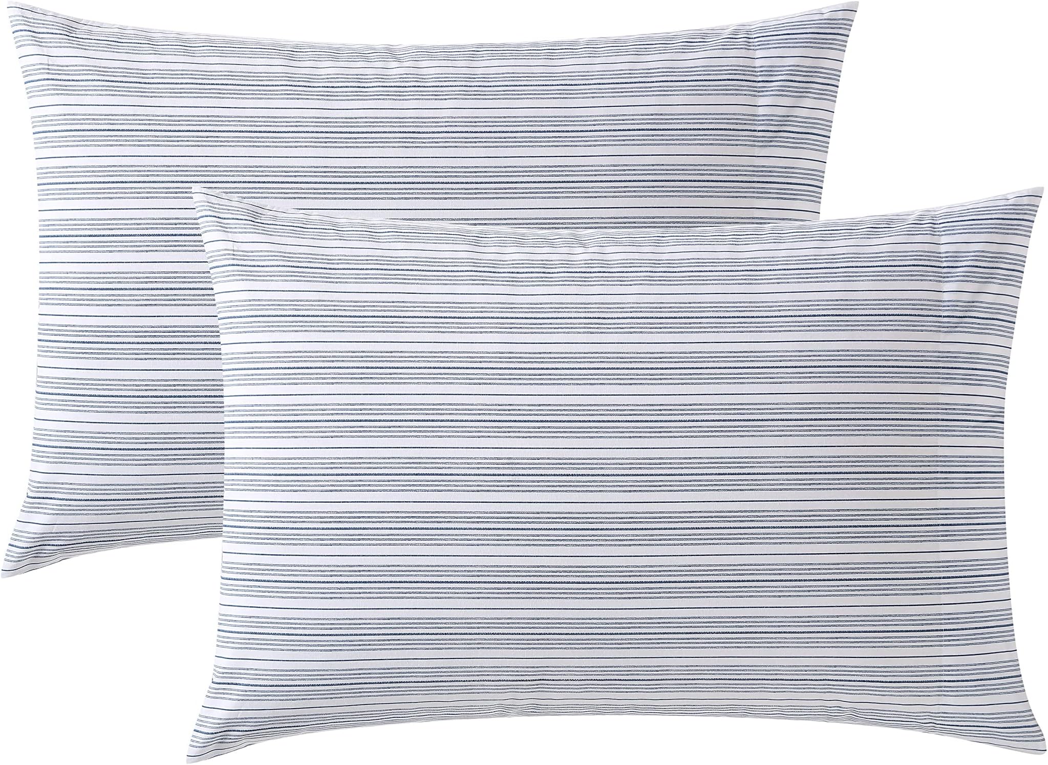 Standard Pillowcase Set, Cotton Percale Bedding, Casual Home Decor (Beaux Stripe Blue, 2 Piece)