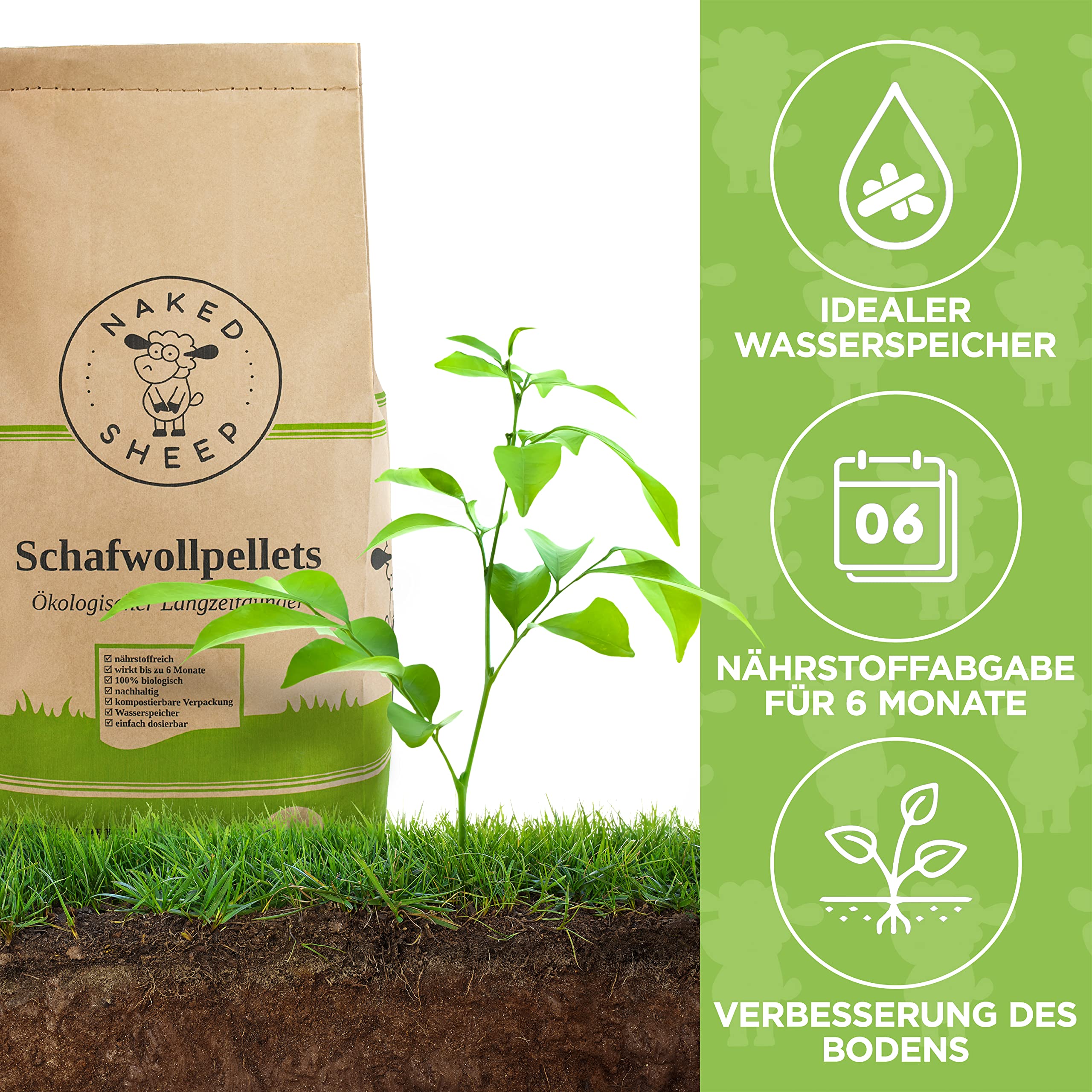 NAKED SHEEP Bio Universal Langzeitdünger aus Schafwolle, 5 kg organischer Dünger für Zimmerpflanzen, Tomaten, Gemüse und Gartenpflanzen - Bodenaktivator und Wasserspeicher