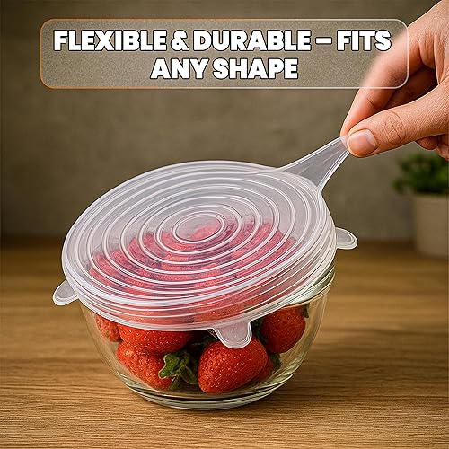 Miniatura 3 de 6 tapas elásticas de silicona  Cubiertas reutilizables para alimentos para cuencos, vasos, frascos y recipientes  Duraderas, expandibles, herméticas