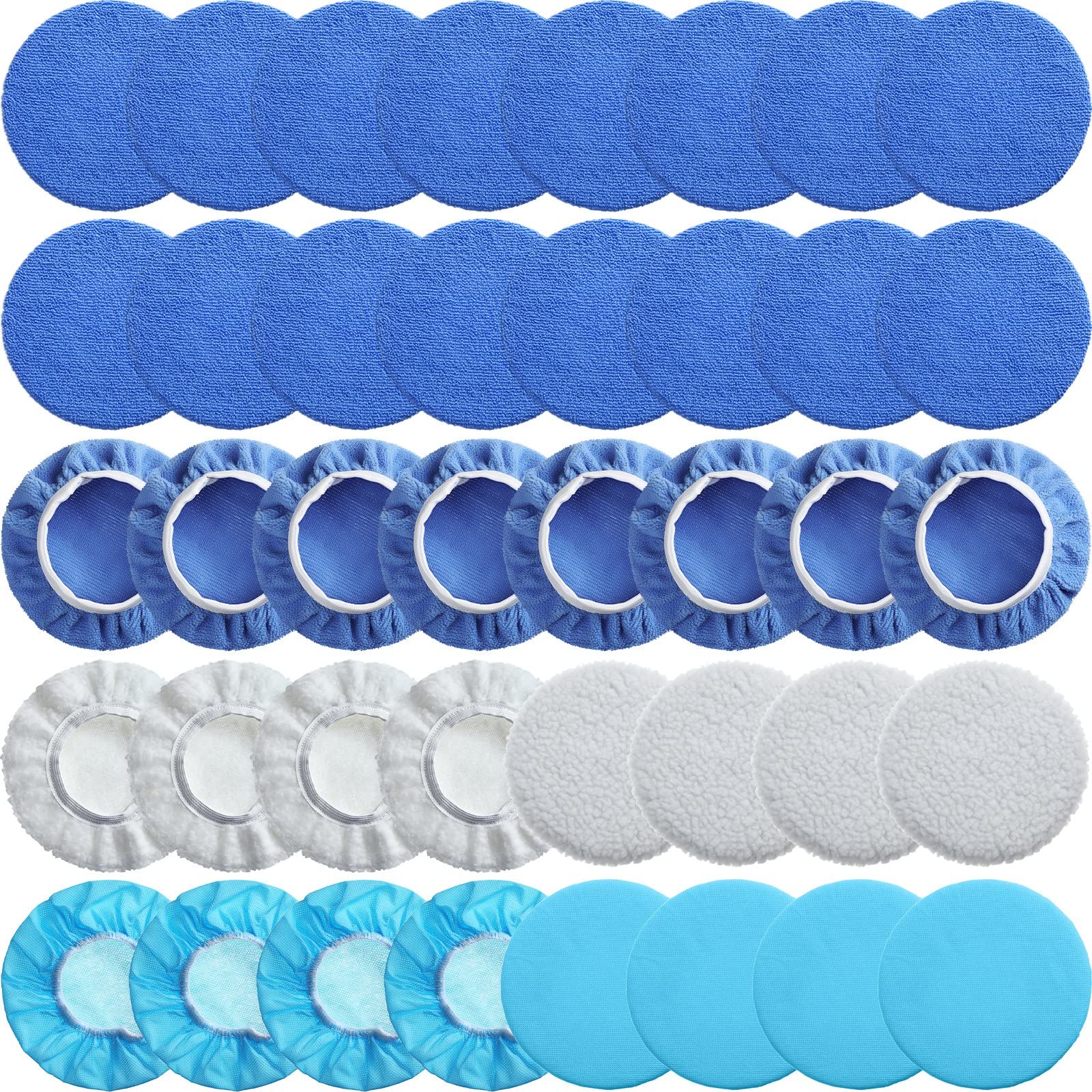 Photo 1 of 40 Pieces Buffer Pads Cover Car Polisher Bonnet Orbital Buffer Bonnets Microfiber Bonnet Waxers Bonnet Set Including 24 Microfiber 8 Plush 8 Non Woven for Polisher (3-4 Inch)