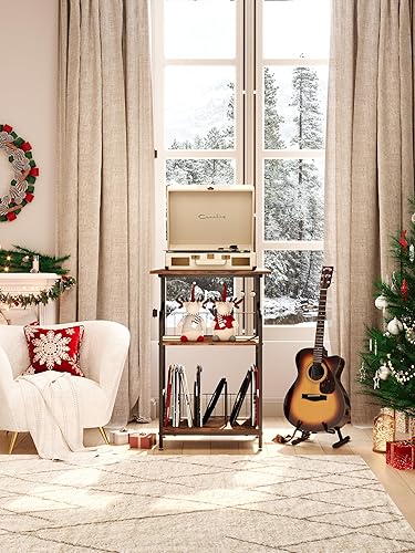 Miniatura 9 de Soporte para tocadiscos, mesa para tocadiscos de 3 niveles, almacenamiento de discos de vinilo con escritorio extragrande, mesa auxiliar para discos