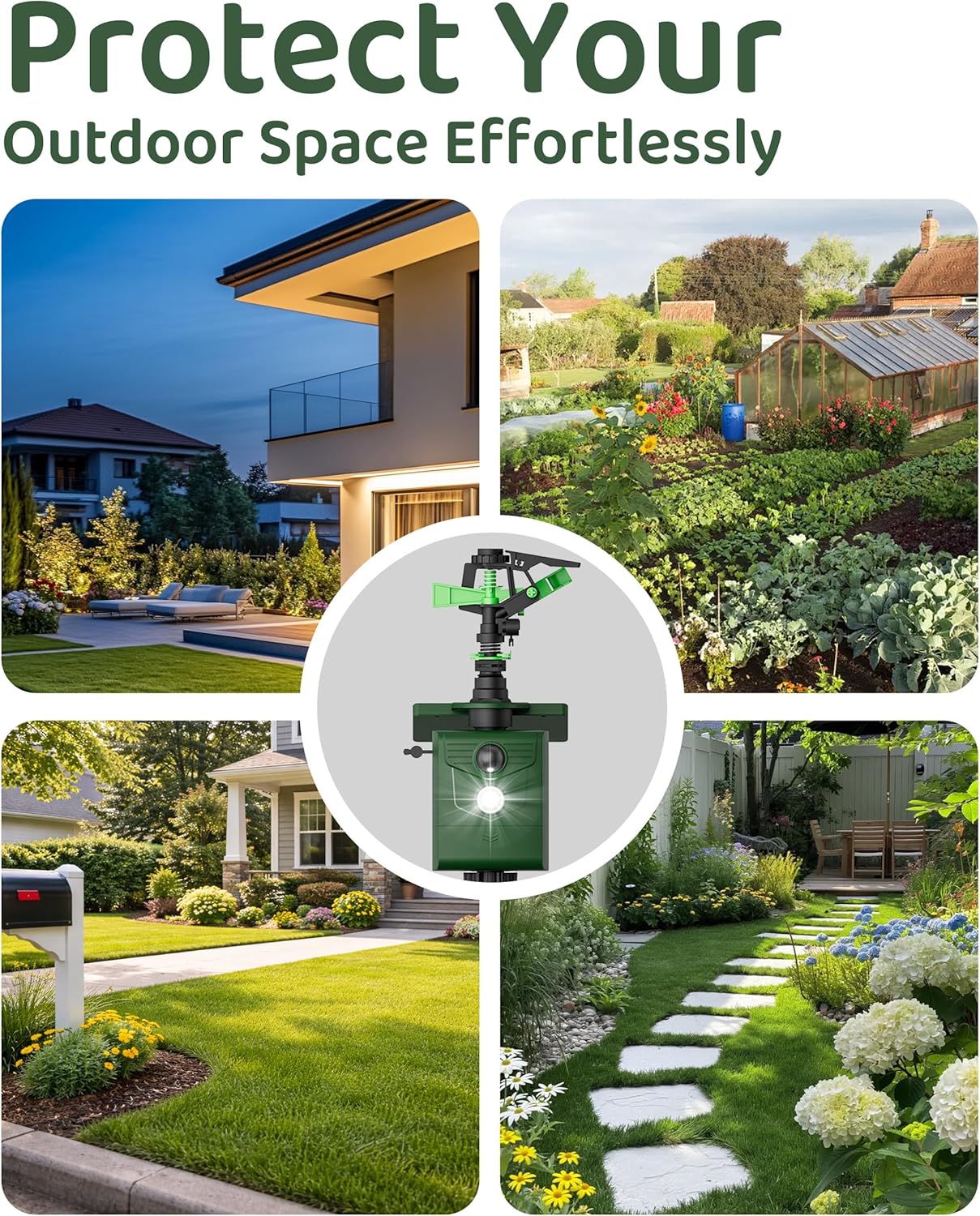 Animal Repellent Motion-Activated Water Sprinkler, Solar Powered Outdoor Animal Deterrent with Flashing Light, IP65 Waterproof for Deer, Cats, Dogs, Raccoons, Garden & Lawn Protection