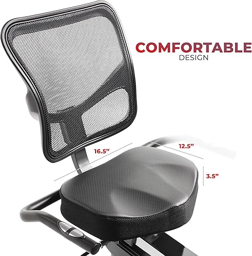 Miniatura 7 de Sunny Health & Fitness Smart Recumbent Bike with Pulse Sensors, Home Cycling Workout Machine w/Cushion Seat & Mesh-Backrest, Free SunnyFit App