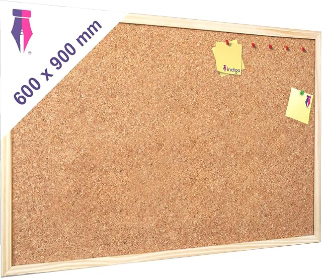 Indigo® Premium Cork Board - 900mm x 600mm - Noticeboard Bulletin Wooden Frame