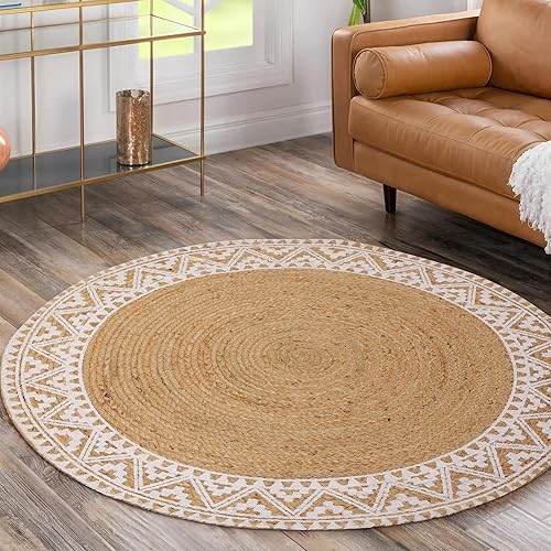Miniatura 7 de voyzz home Alfombra de yute tejida a mano de alta calidad, redonda, 4 pies, color natural