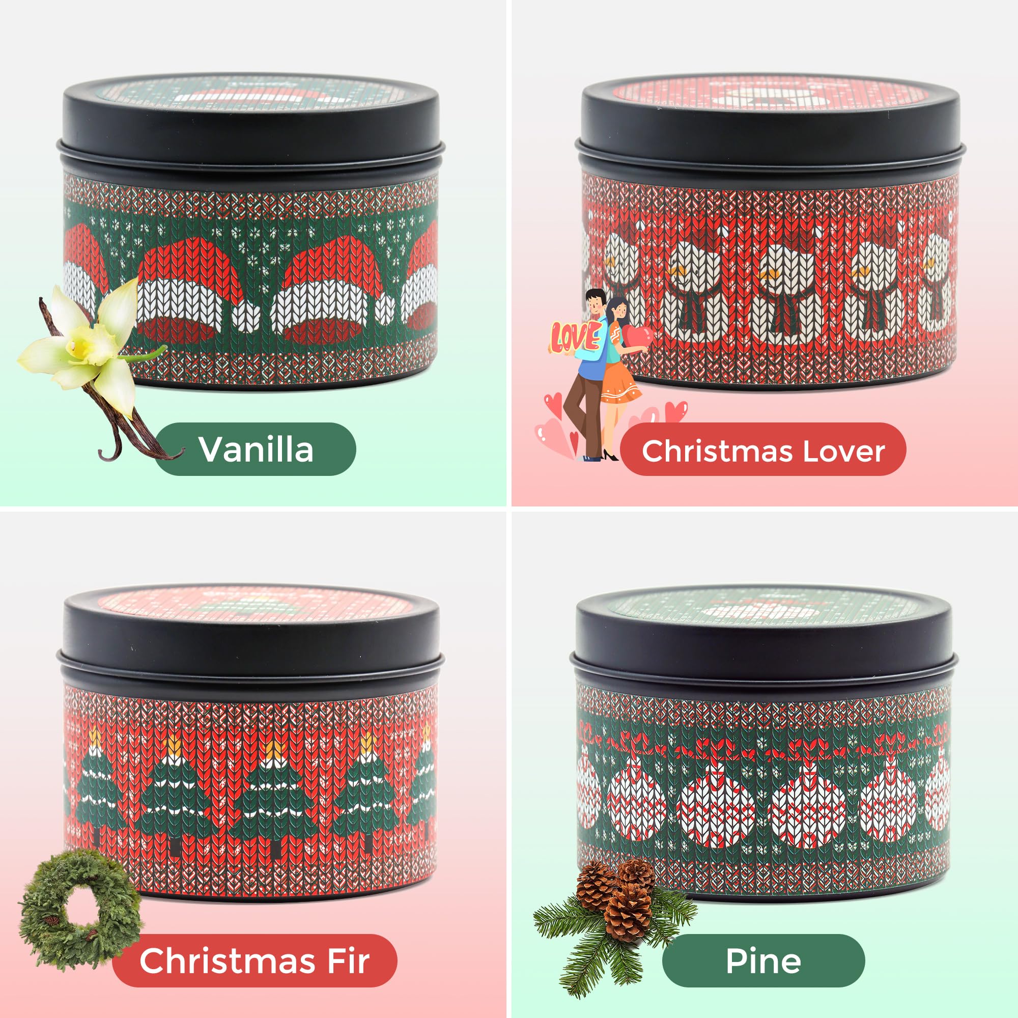 Velas de Navidad, regalos de Navidad para mujeres, juego de velas perfumadas, velas de aromaterapia de cera de soja natural para el hogar (4 unidades)