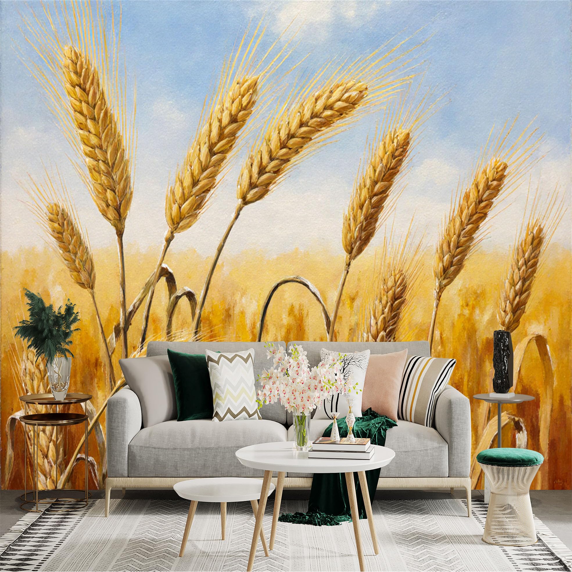 Lnzczhyre Xc260505161 Custom Size Wall Sticker Mural， Golden Wheat Field， Harvest Time Scenery， Farmhouse Rustic Decor， For Wall Decoration， Peelandstick Wall Decals.