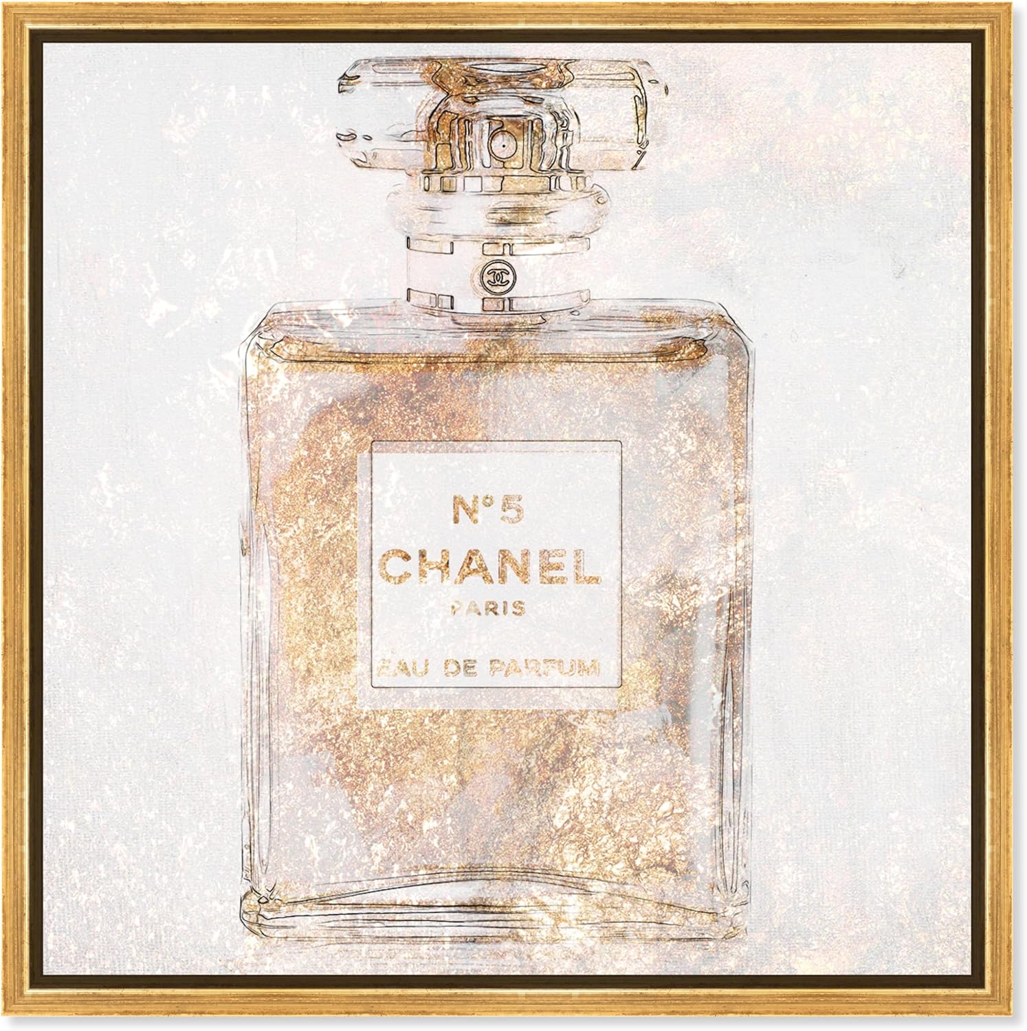 The Oliver Gal Artist Co. Fashion and Glam Framed Wall Art Canvas Prints 'Parfum Glimmer' Perfumes Home Décor, 24" x 24", Gold, White
