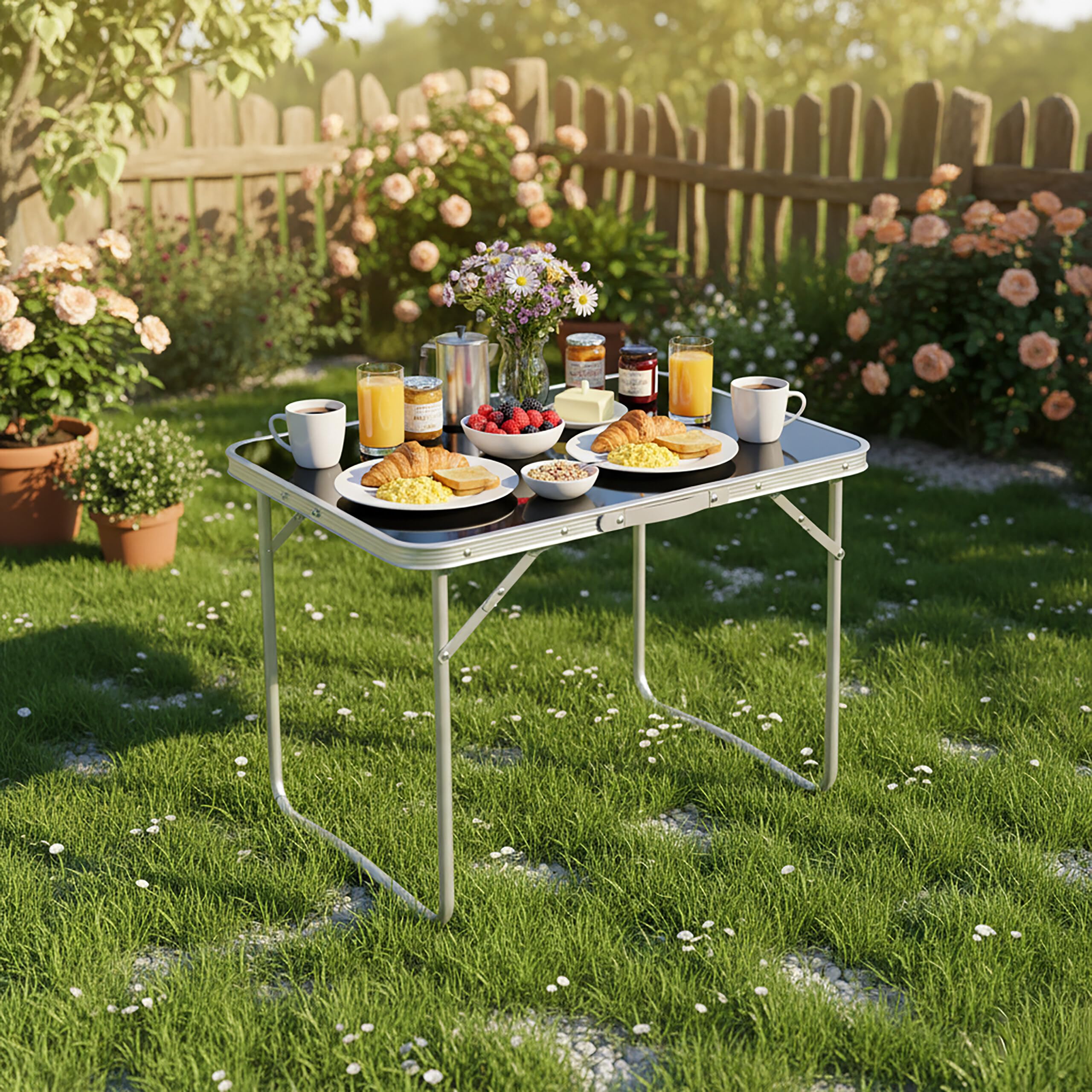 Relaxdays Table de Camping | table d'appoint pliable, H x L x P 68,5 x 70 x 50 cm, camping/pique-nique, aluminium, noire