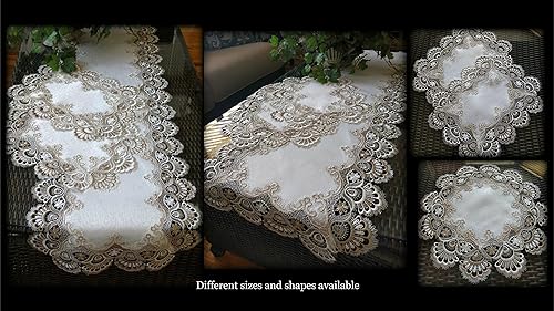 Miniatura 6 de Galleria di Giovanni Camino de mesa para aparador, bufanda de encaje gris pardo, color blanco antiguo, 56 pulgadas, más 2 tapetes, juego de 3