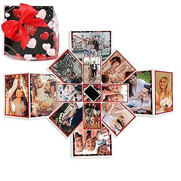 Explosion Box For All Ocassion , Birthday, Anniversary, Love, 3 Layer Explosion Box , Gift for Sister, Brother, Friends, Mom, Dad, Couple, Husband, Wife, Girl, Men, (Red and White) (Customised) SC4