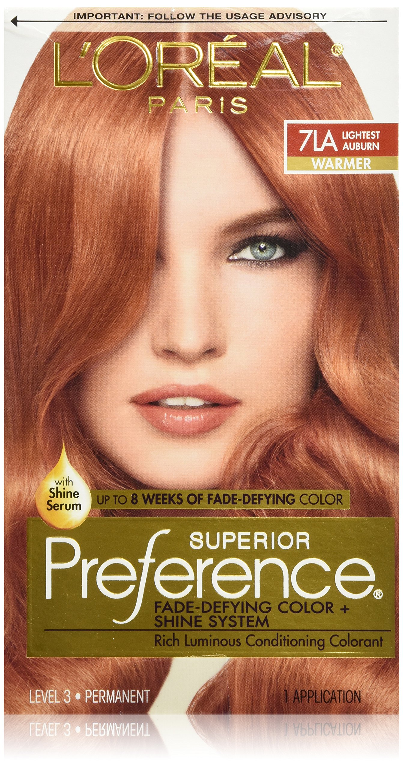 L'Oreal Paris Superior Preference Fade-Defying Color + Shine System, 7LA Lightest Auburn(Packaging May Vary)