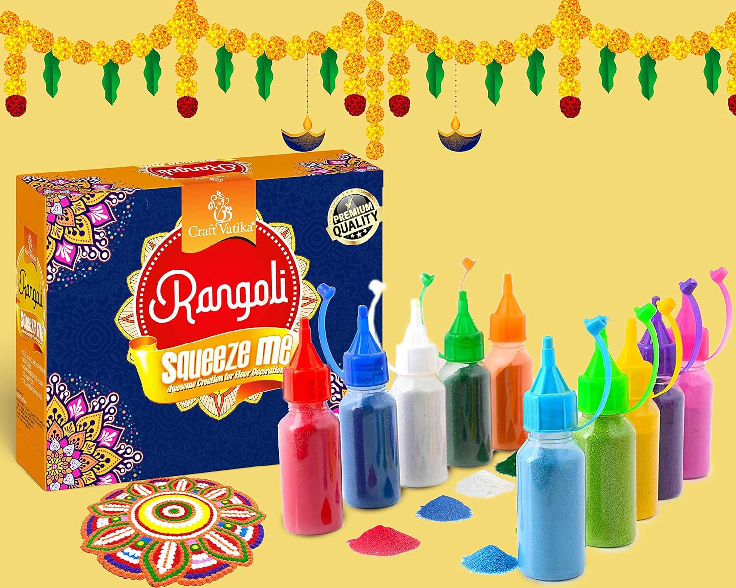 Set of 10 Rangoli Colour Powder Squeeze Bottles Rangoli