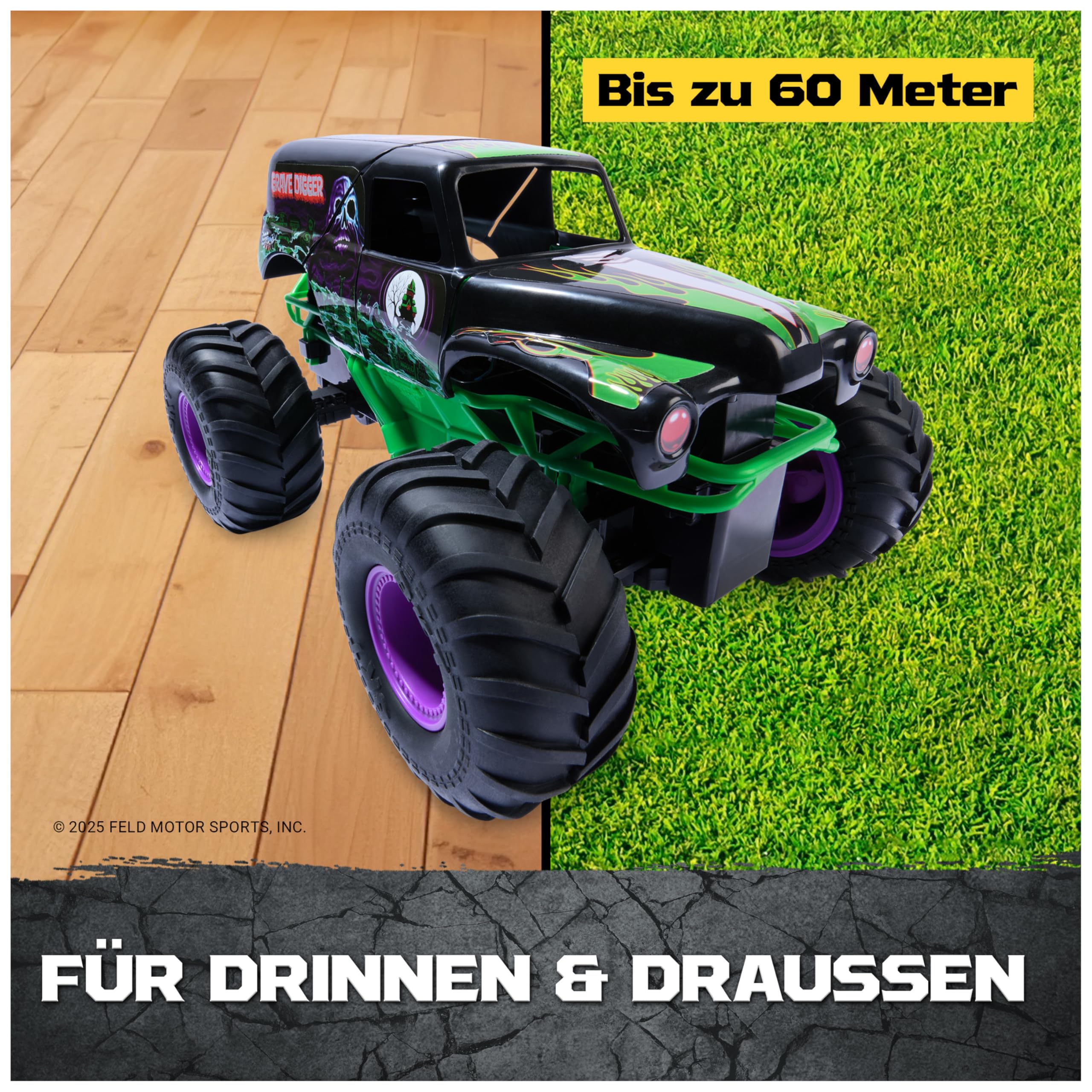 Monster Jam - Smash 'n Bash Grave Digger, Ferngesteuerter Monstertruck, der Sich beim Crash verformt und auf Knopfdruck Wieder repariert, 2,4 GHz-Steuerung, ab 4 Jahren