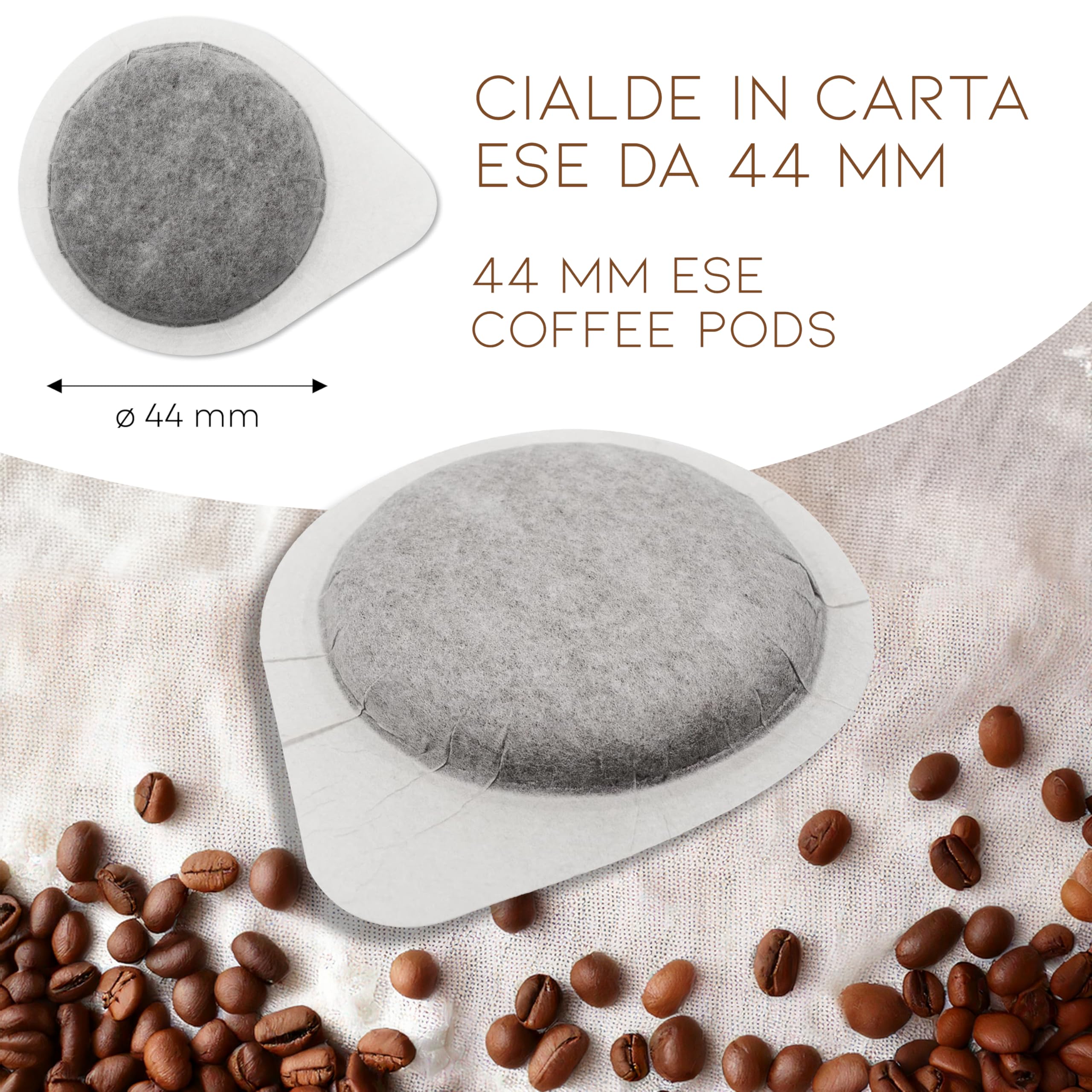 COFFISANO 50 Cialde Caffè in Filtro Carta Compostabile ESE 44 mm Miscela Roma, Bustine Espresso Italiano Monodose – Gusto Cremoso ed Equilibrato (Confezione da 4)