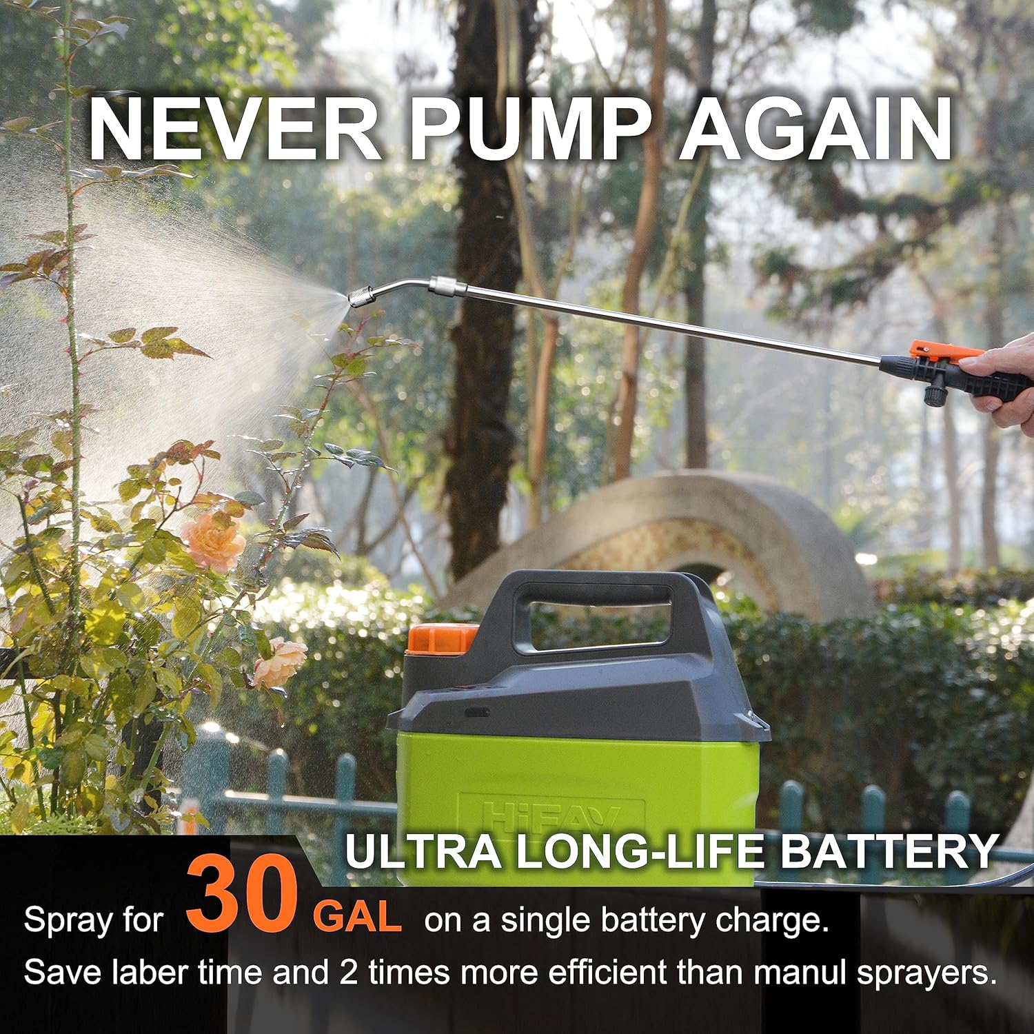 ES4 Electric Sprayer 1 Gallon Built-in 4000mAh Rechargeable Battery, Copper-Nickel Spray Nozzle Makes The Spray More Delicate, The Telescopic Spray Rod Can Reach Further - Image 4