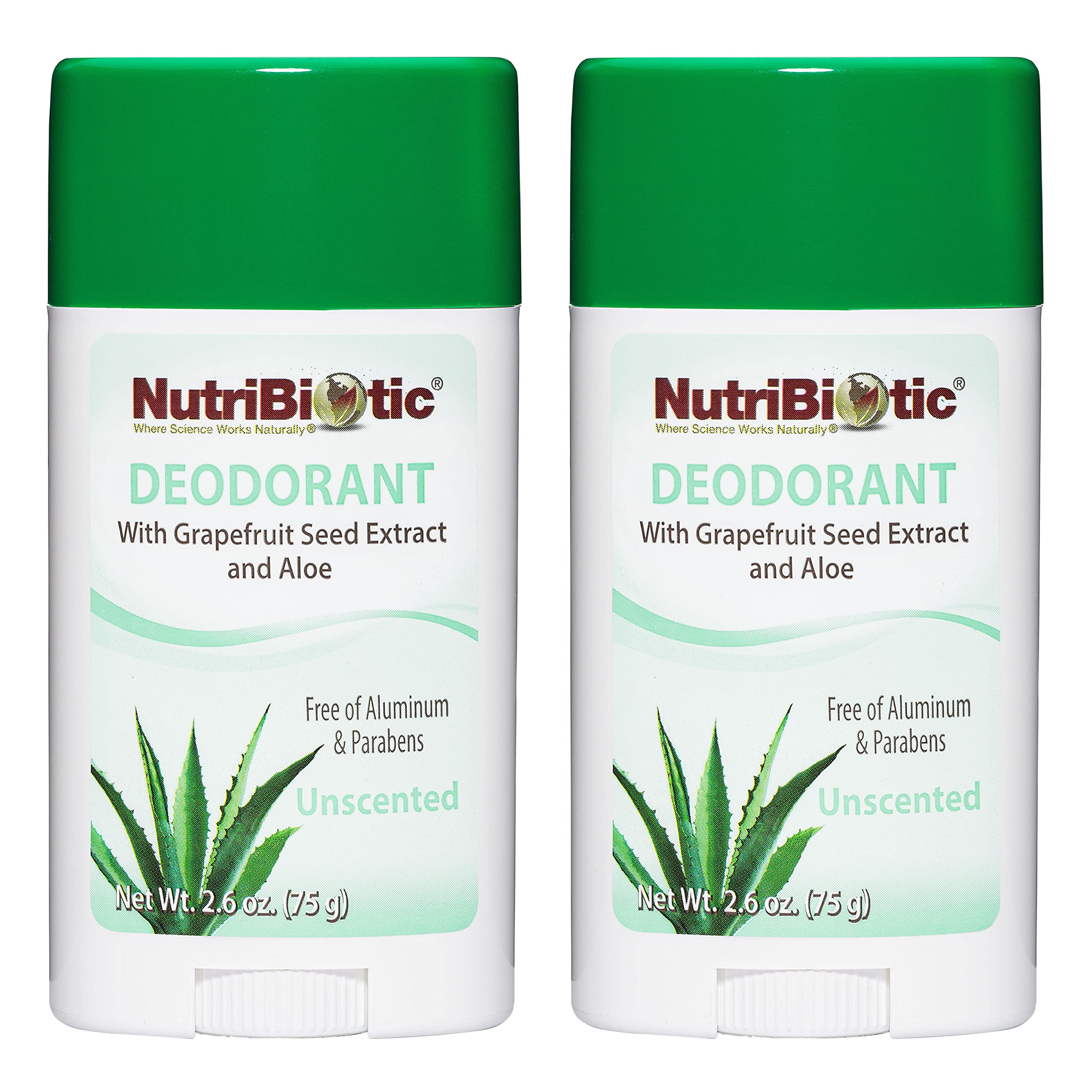 NutriBiotic Unscented Deodorant with GSE, 2.6 Ounce Stick, Twin Pack | with Witch Hazel, Grapefruit Seed Extract & Aloe | Vegan & Free of Aluminum, Paraben, Pht