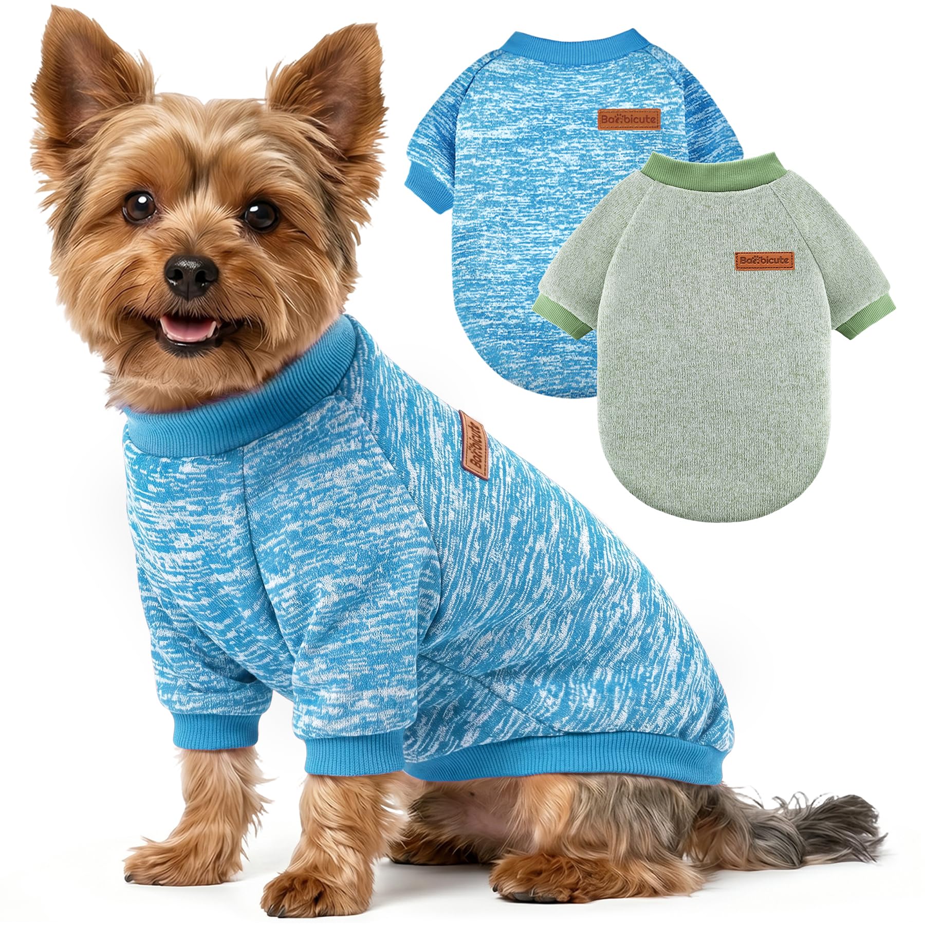 2 Pack Dog Sweaters for Small Dogs Girl Boy Winter Fleece Clothes Warm Soft Dog Sweatshirt Outfit for Dogs Cats Pet Apparel (Light Blue+Matcha Green, M (Back: 13.7", Chest: 17.7", 10-14 lbs))