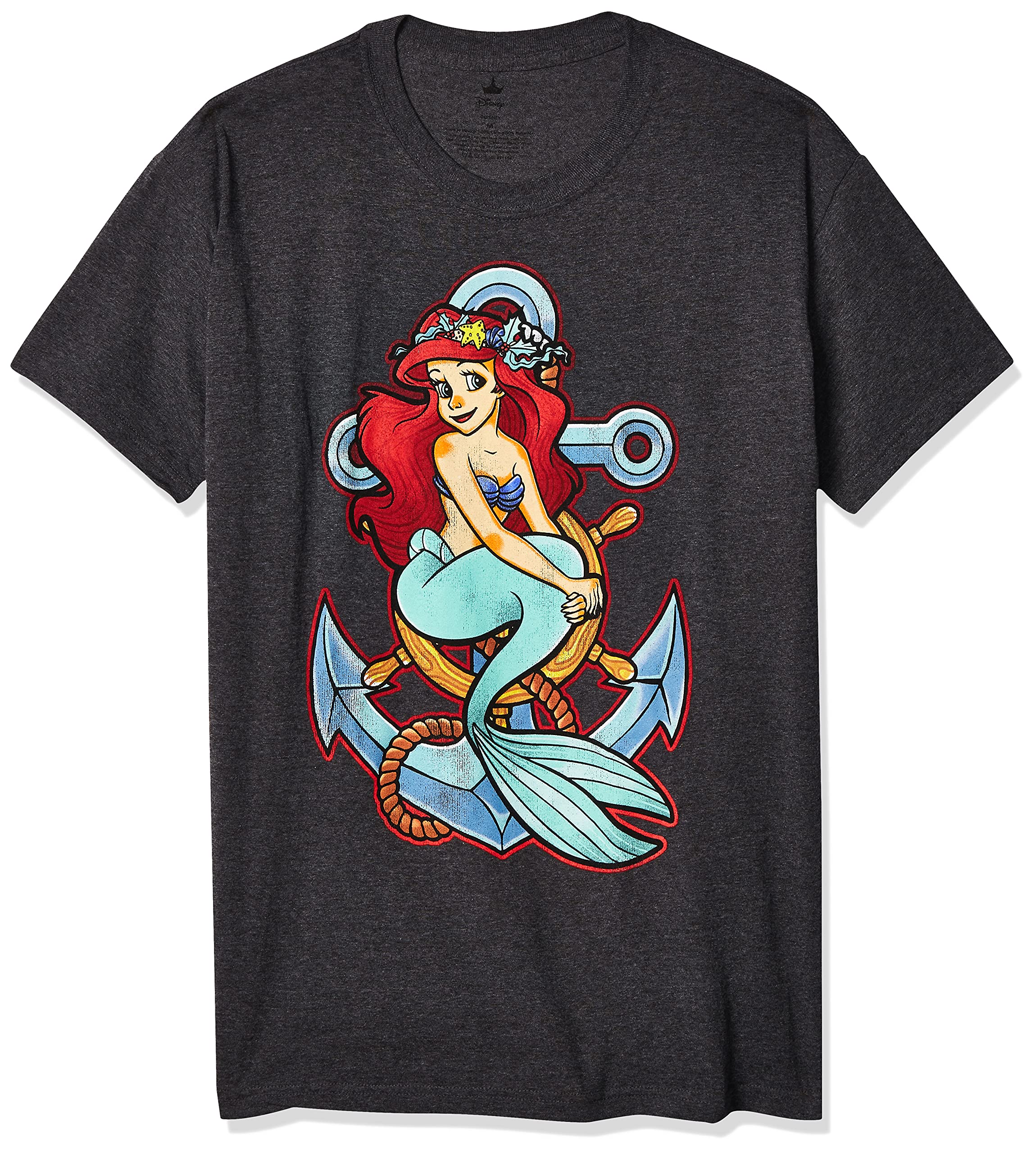 DisneyMen's Little Mermaid Ariel Anchor Graphic T-Shirt, Charcoal Heather