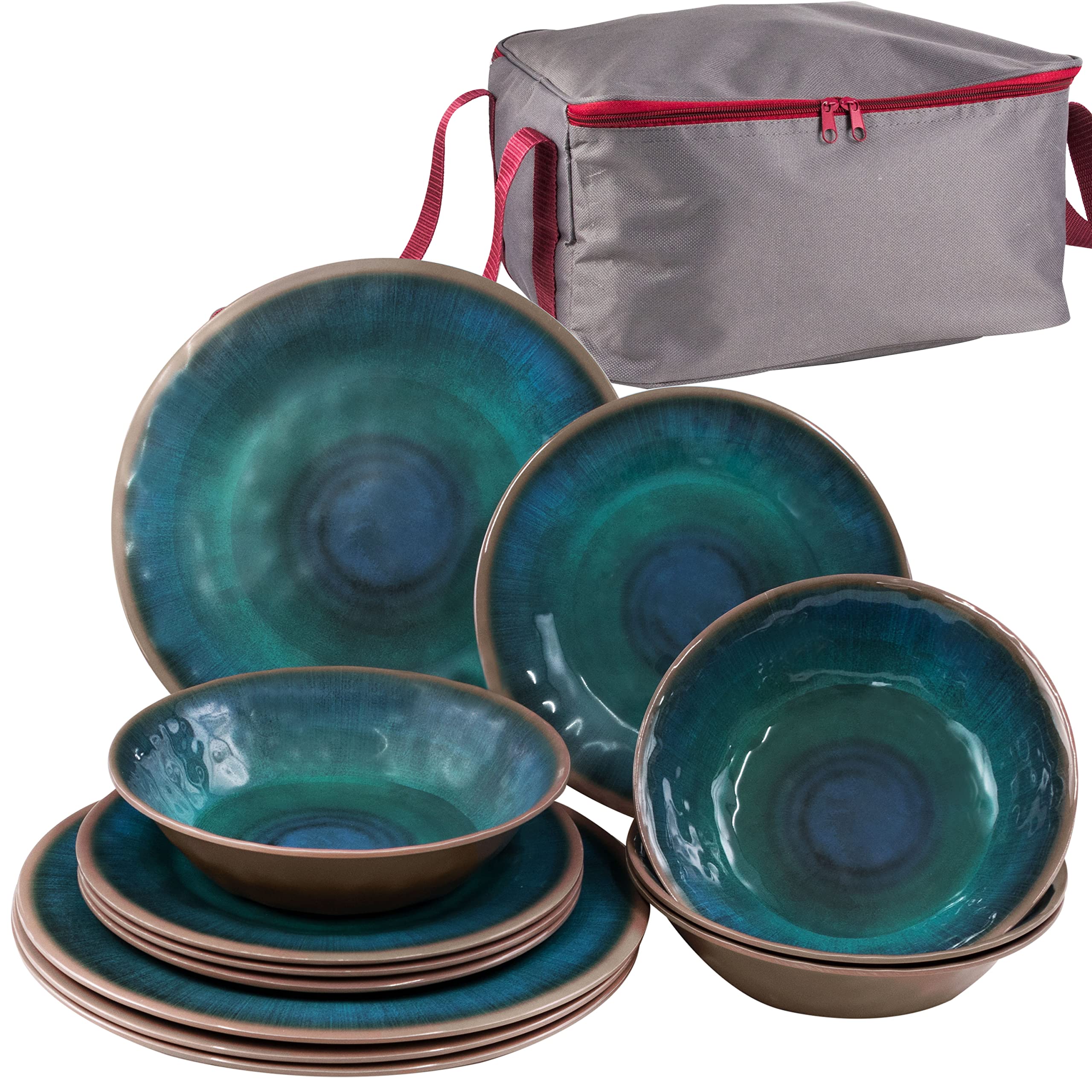 Melamin Geschirr Set Adria Blue Für 2 Personen - 8 Teile Mit Thermotassen
