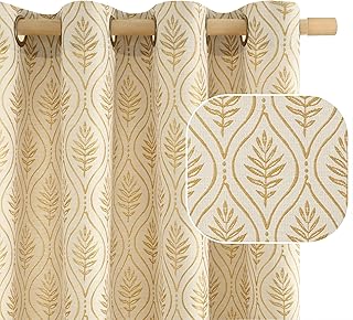 BGment Gold Linen Curtains for Living Room, French Country Leaf Jacquard...