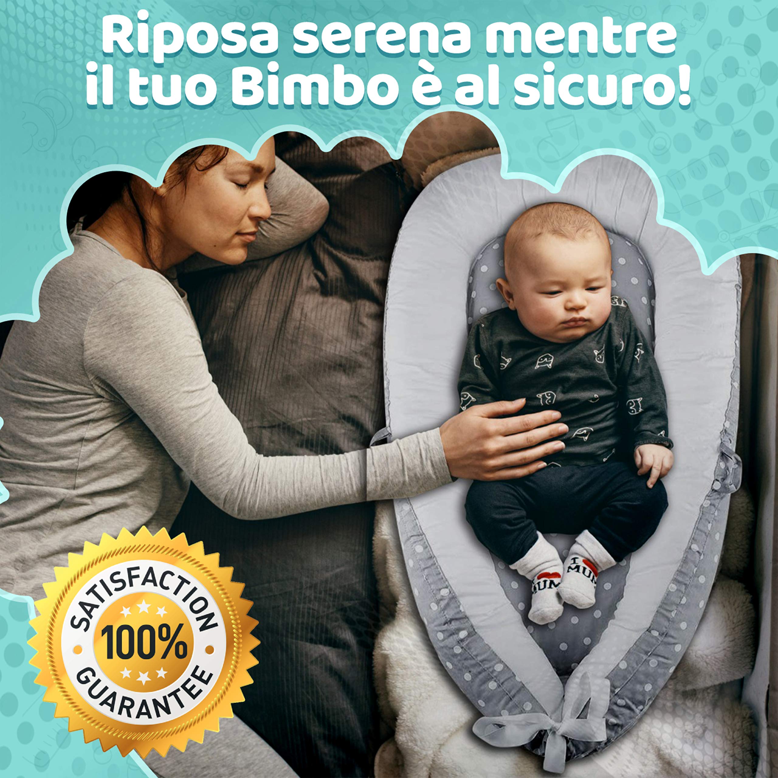 Riduttore Lettino Neonato - Riduttore Culla - 100% Cotone - Nido Da Viaggio - Lavabile In Lavatrice - Cuscino Sfoderabile