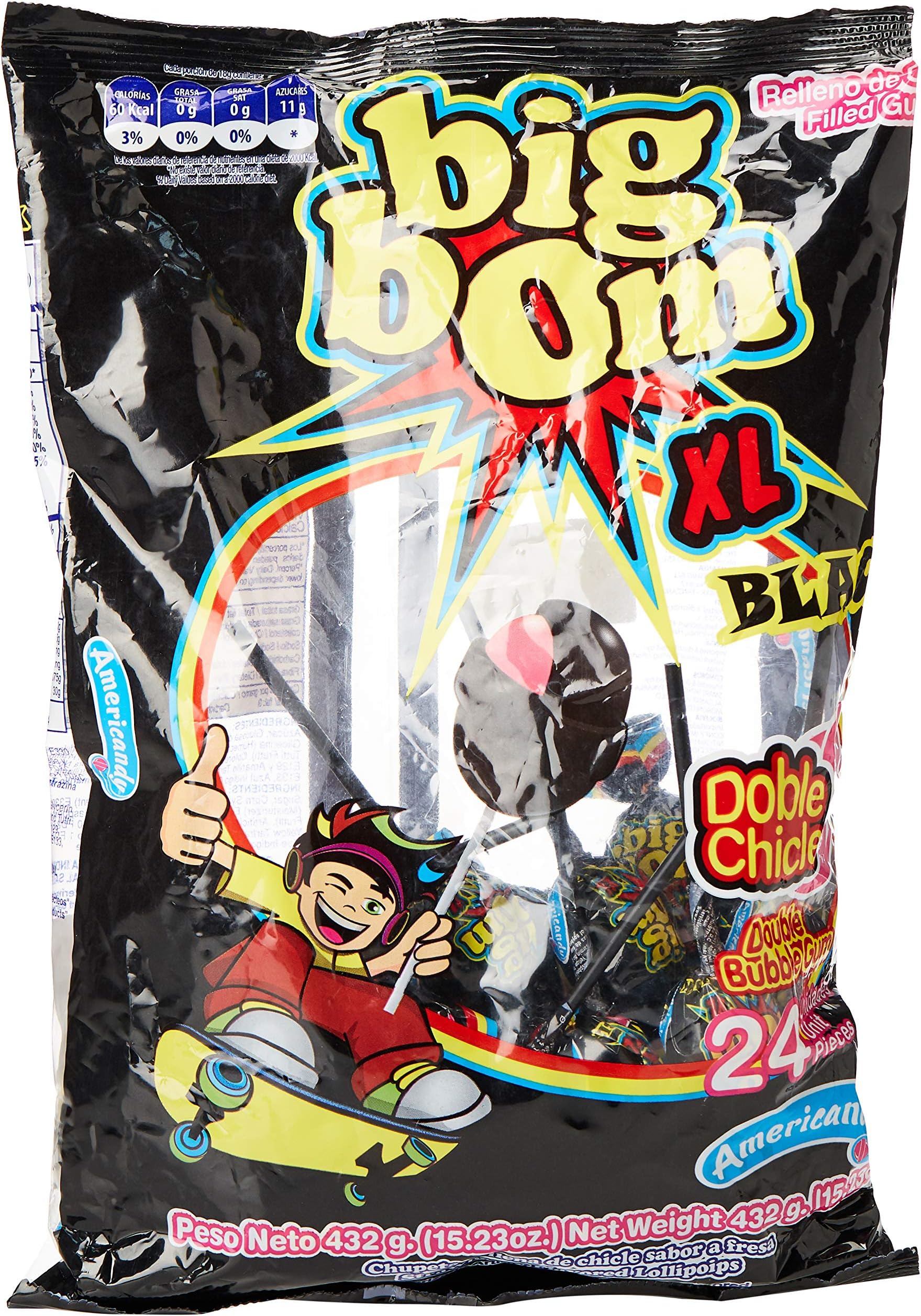 Americandy Big Bom Xxl Black Lollipops, 18 gm