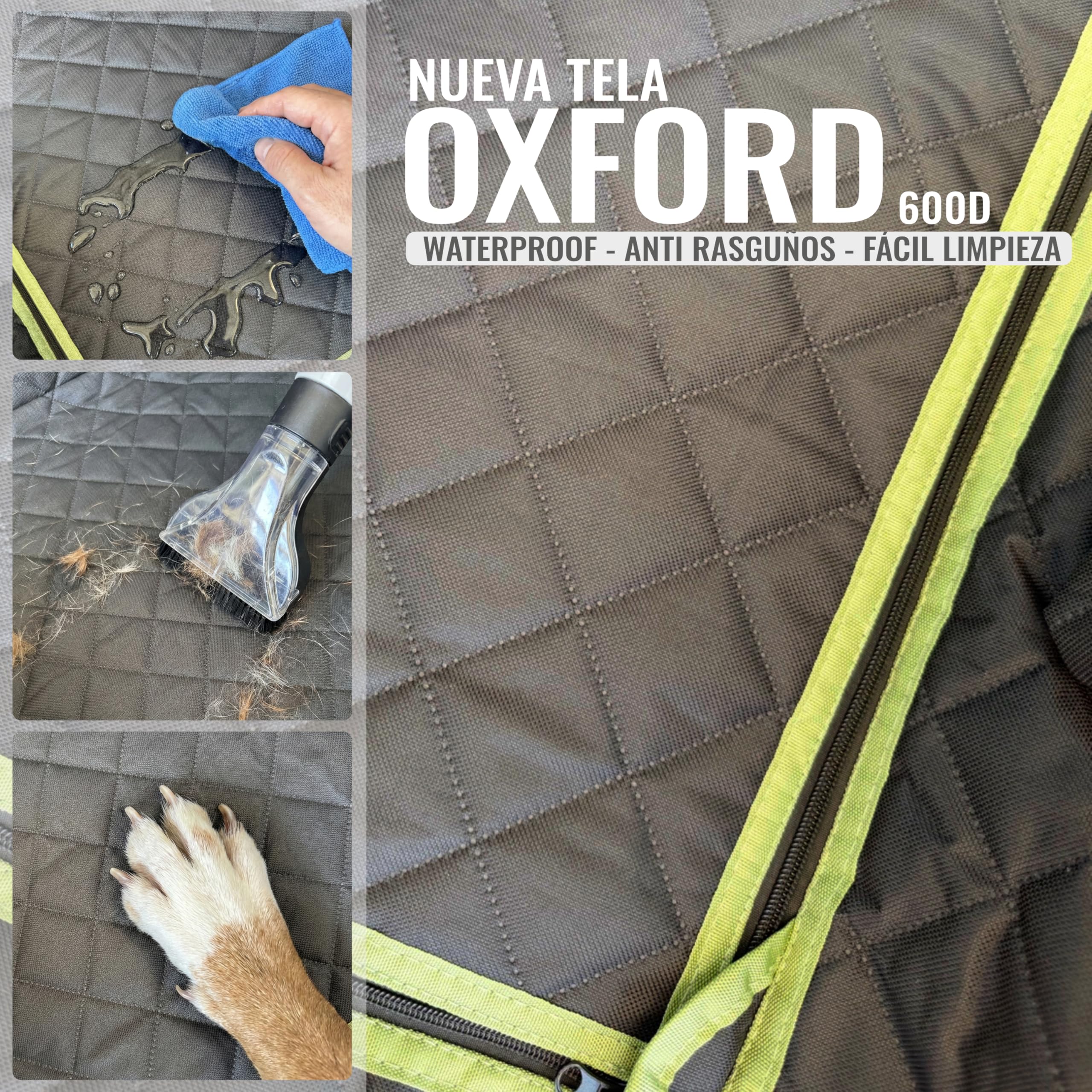 Funda Perro Coche Asientos Traseros 6-En-1 | Fundas para Coches Asientos Impermeables 600D con Ventana De Malla Y Laterales Elevados | Protector Asiento Coche Perro Trasero Negro/Verde
