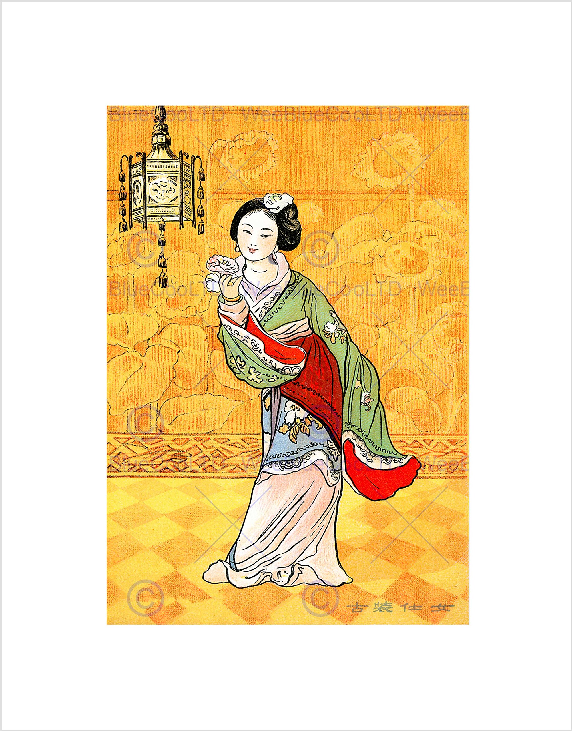 Wee Blue Coo Painting Postcard Japanese Woman Geisha Lantern Japan Wall Art Print