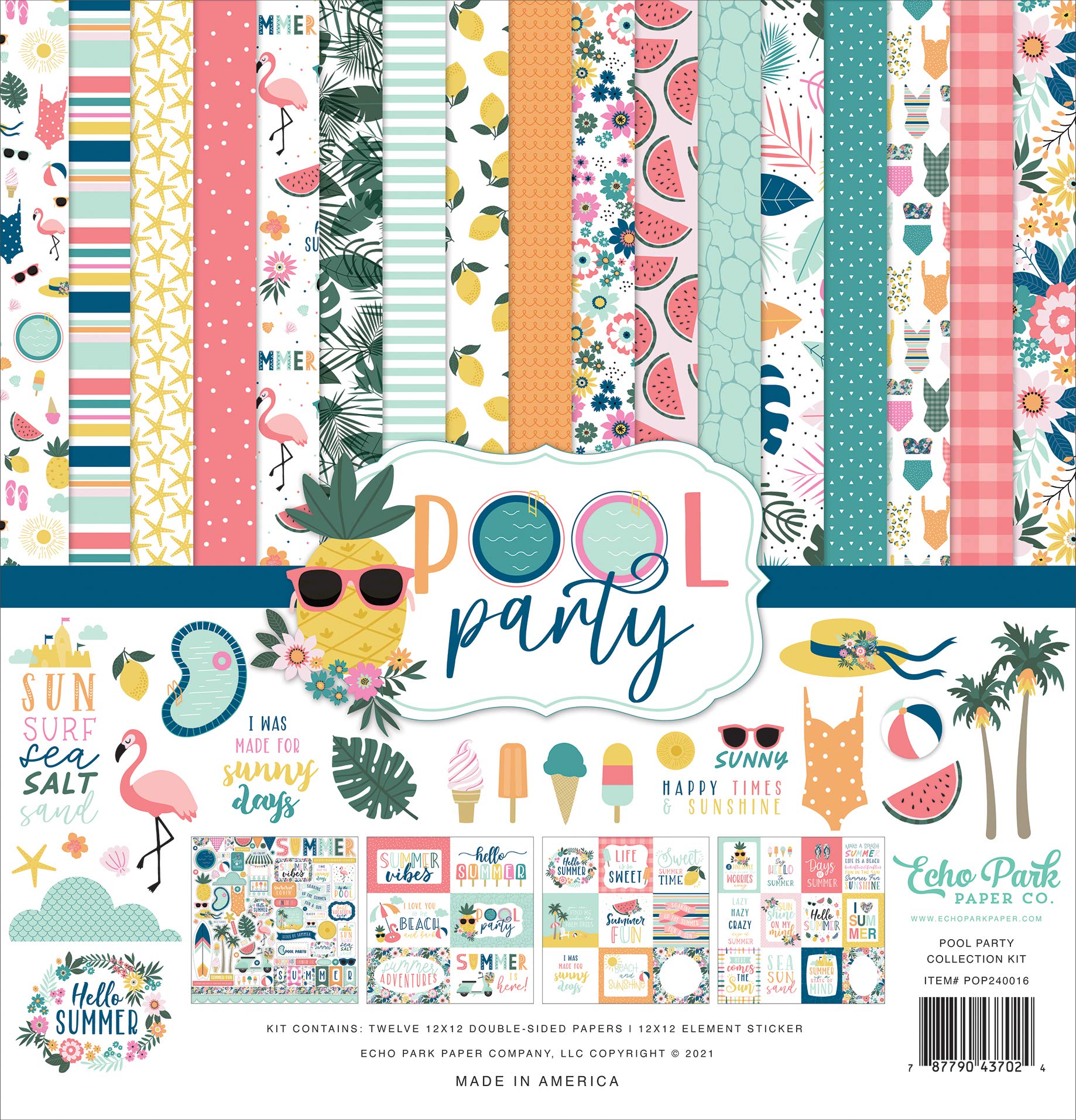 Echo Park PaperCompany Pool Party Collection Kit Paper, 12-x-12-Inch