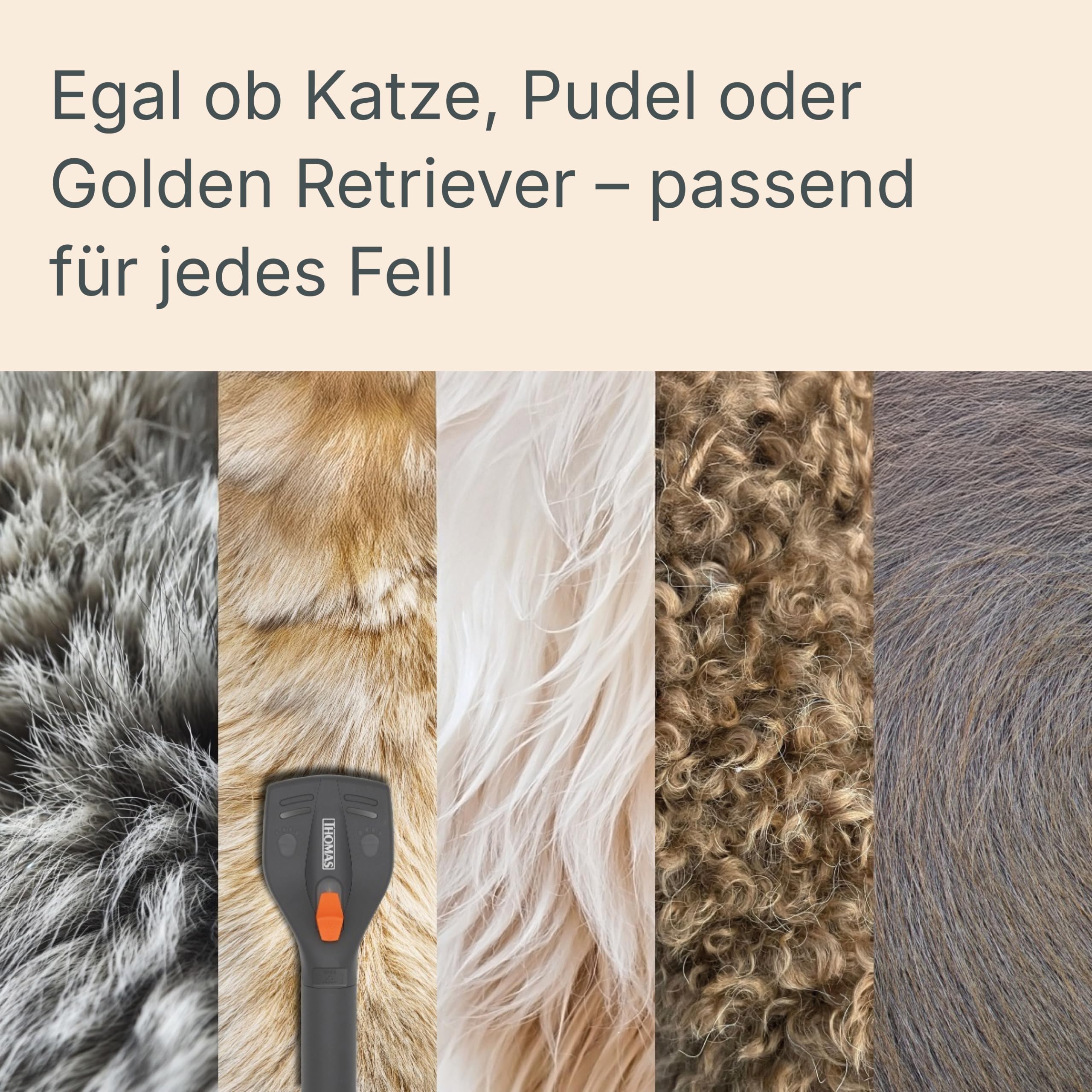 THOMAS Fellpflege-Set für Hund/Katze, Sanft, Weniger Tierhaare | Kompatibel mit Staubsaugern, Verschiedene Fellarten, Verlängerungsschlauch