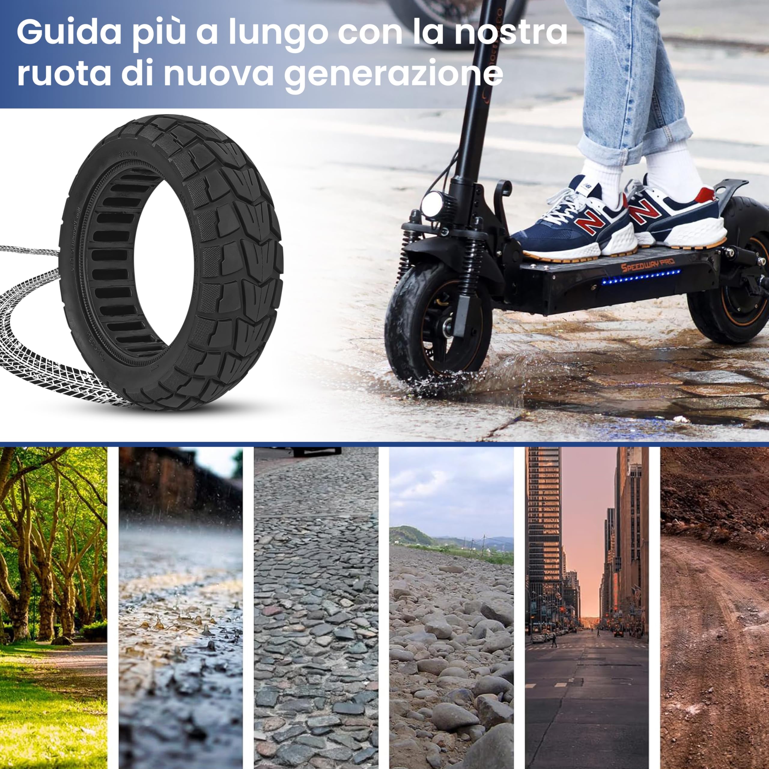 ANSENI Ruote Monopattino Elettrico 10x2.75,Gomme Antiforatura per Scooter Elettrico Smartgyro Speedway/Speedway Pro, Speedway 5,Rockway/Crossover, Dualtron 3,UrbanGlide E-CROSS PRO (1 unità)
