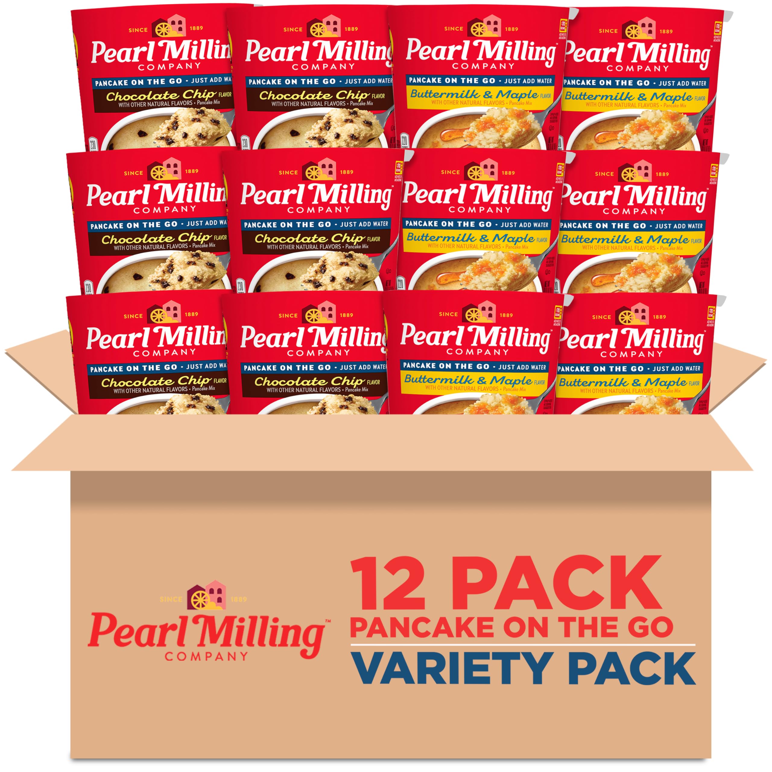 Pearl Milling Company Pancake Cups, 2 Flavor Variety, 2.11 Oz, Pack of 12