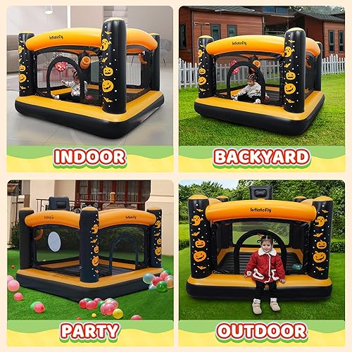 Miniatura 7 de INFLATEFLY Castillo inflable para niños pequeños con piscina de bolas, tira los aros, dispara baloncesto para interiores o exteriores