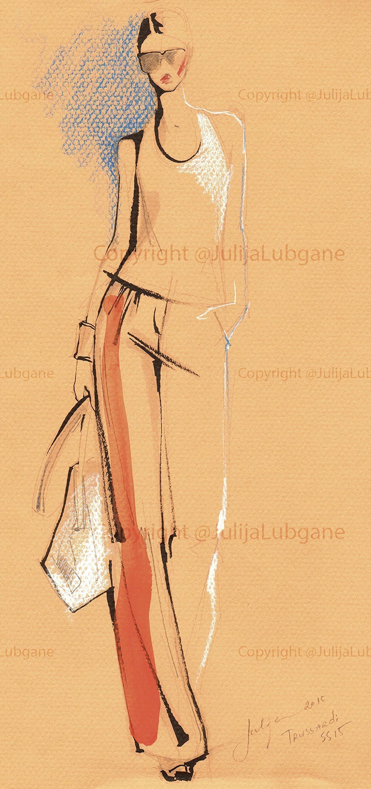 Fashion illustration art PRINT of the original pencil, ink and watercolor art piece, inspired by Trussardi