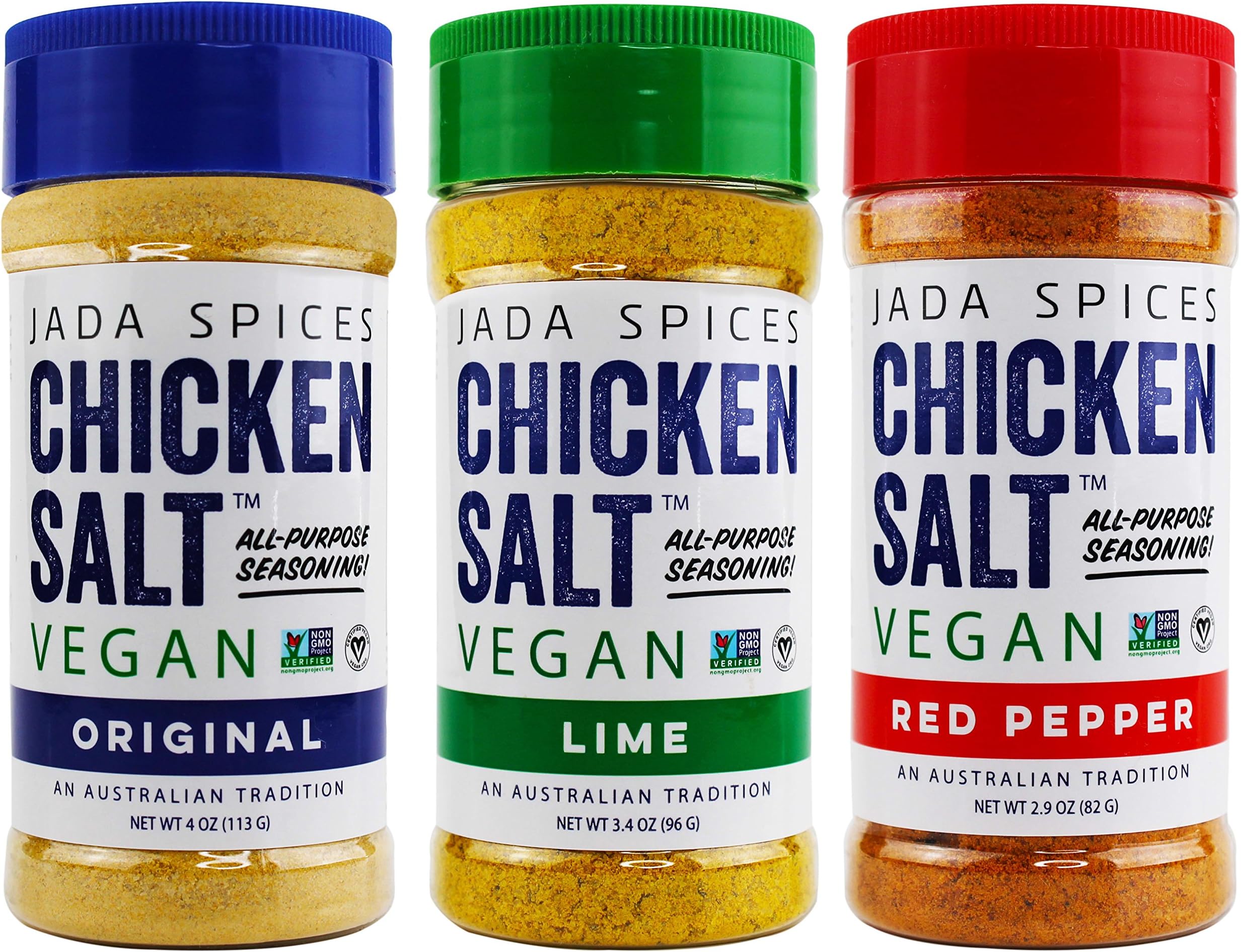 JADA Spices Chicken Salt Spice and Seasoning - Original, Lime, Red Pepper - Vegan, Keto & Paleo Friendly - Perfect for Cooking, BBQ, Grilling, Rubs, Popcorn and more - Preservative & Additive Free