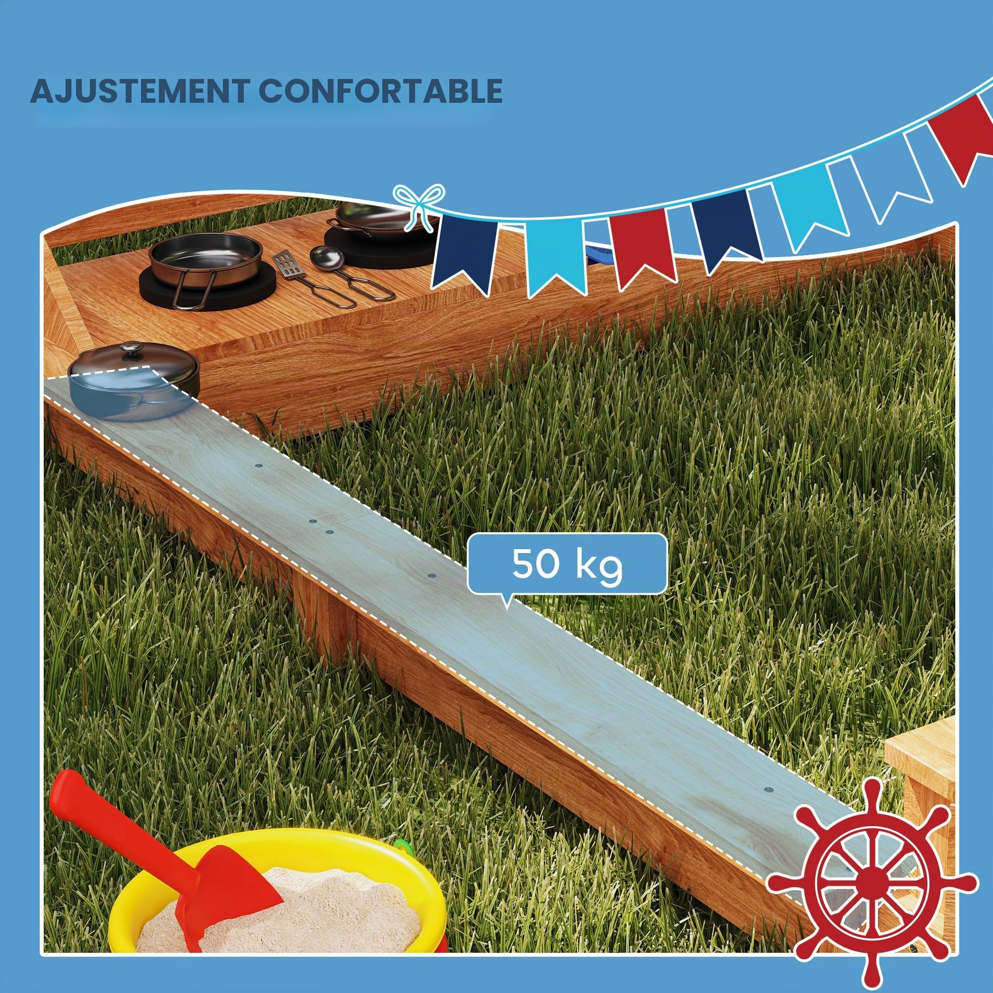 Outsunny Bac à Sable Enfants 180x103 cm avec Couvercle Bois Vert