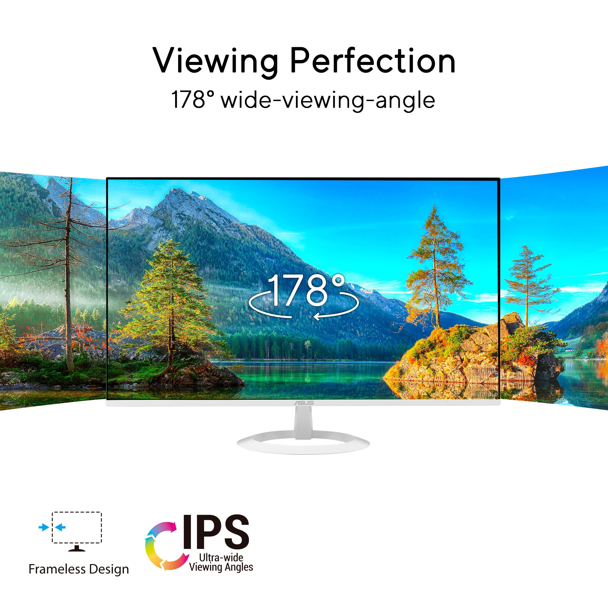 ASUS Eye Care VZ279HG-W - 27 Zoll Full HD Monitor - Schlankes Design, Rahmenlos, Blaulichtfilter, Adaptive Sync - 120 Hz, 1ms MPRT, Vesa 75x75, 16:9 IPS Panel, 1920x1080 - HDMI, VGA, Weiß - 3