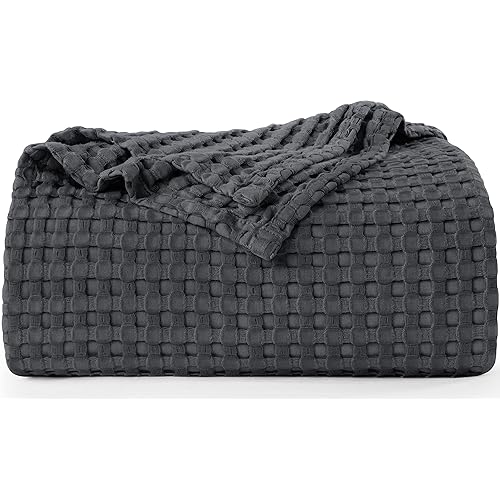 Utopia Bedding Cotton Waffle Blanket 300 GSM (Charcoal - 90x84 Inches) Soft Lightweight Breathable Bed Blanket Full Size Layering Any Bed for All Season
