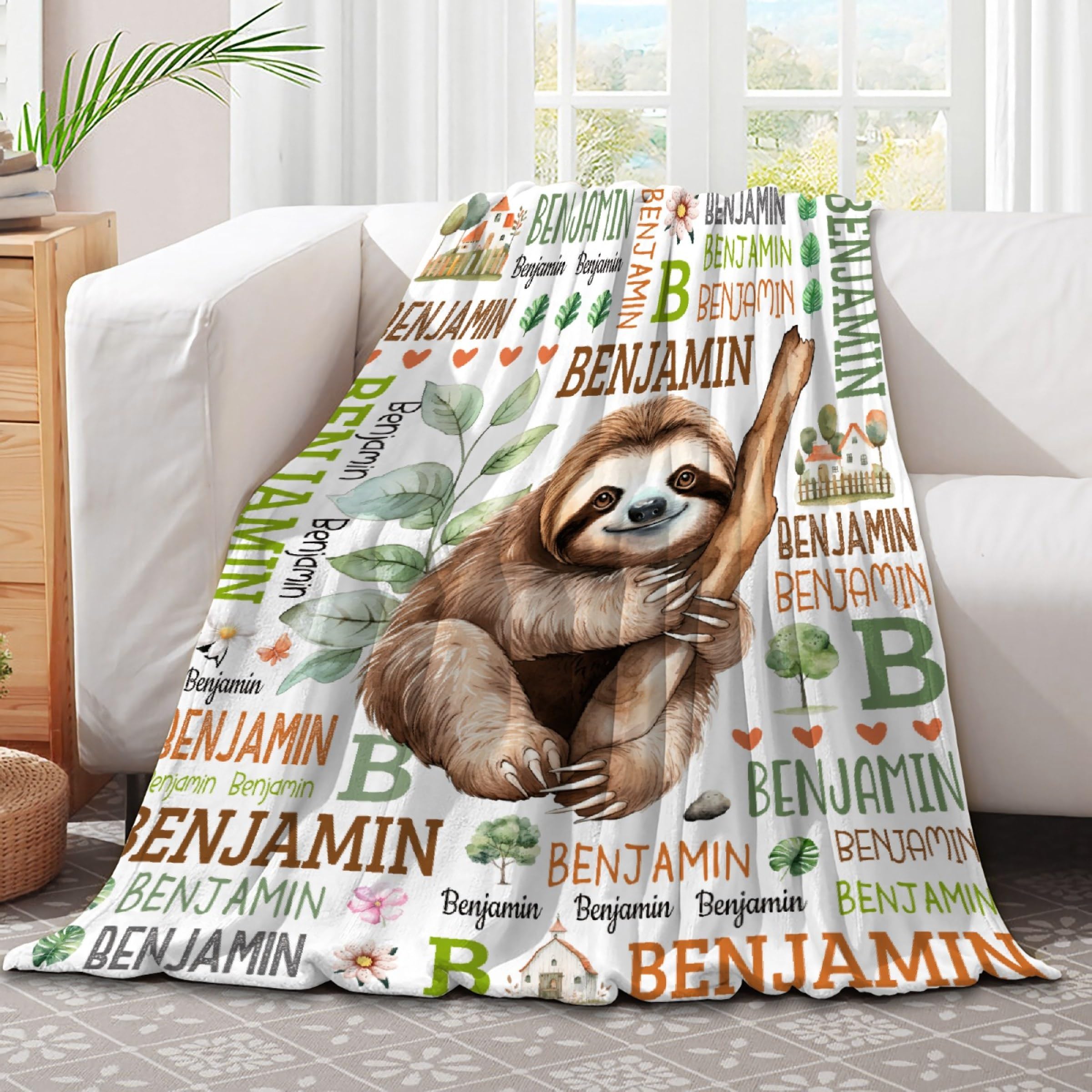 Personalized Sloth Blanket for Girls & Boys - Custom Name Swaddle - Toddler, Infant, Newborn, Stroller, Crib, Gift, 30