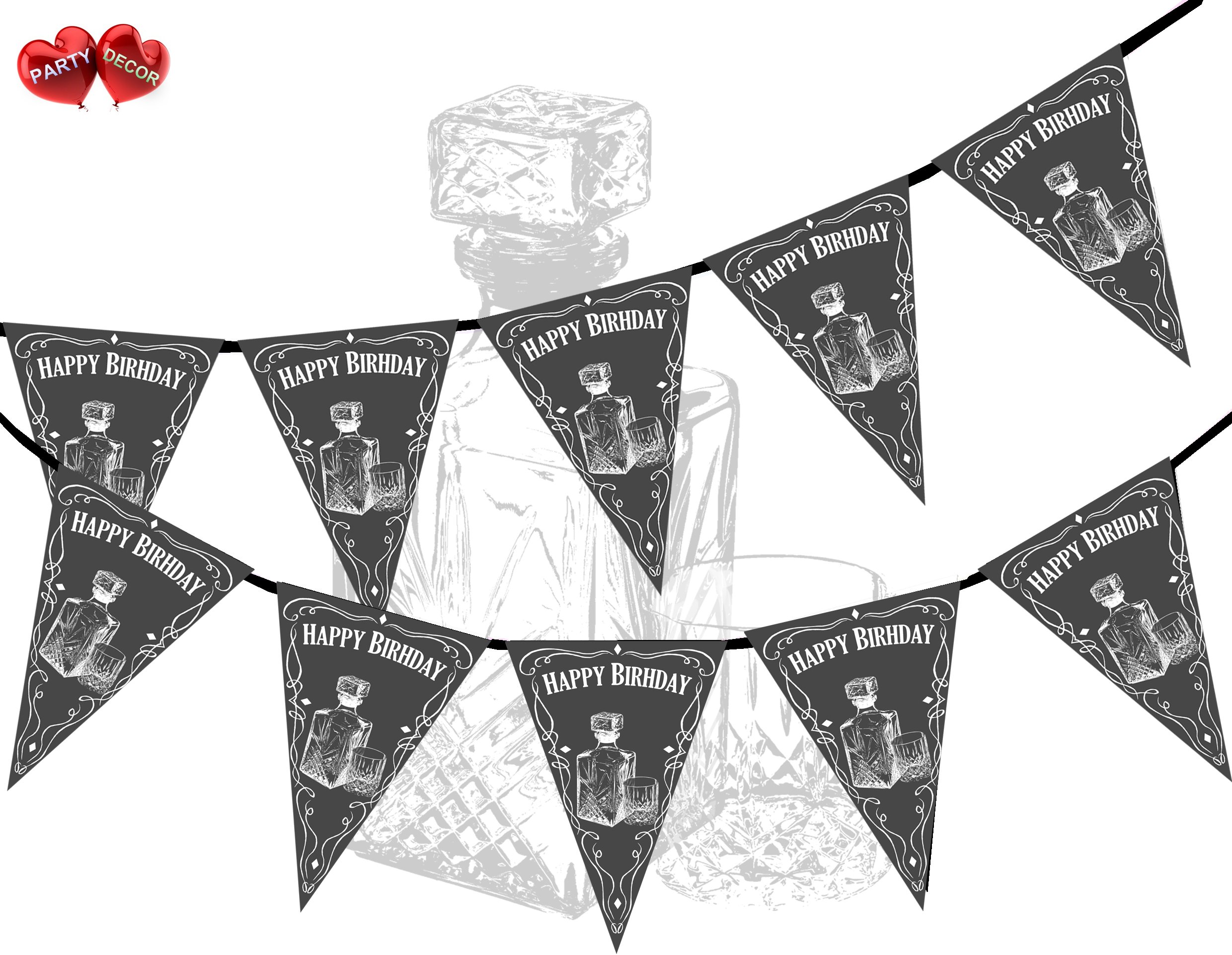 PARTY DECORHappy Birthday Whisky Black and White Jack Style Themed Bunting Banner 15 flags for guaranteed simply stylish party decoration