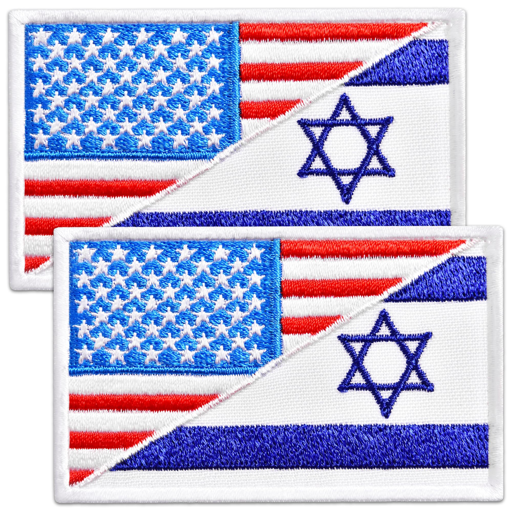 Bluyellow 2Pcs Israeli Flag American Flag Patch Set, Embroidered Hook and Loop Military Tactical Morale USA Israel Patch for Army Backpack, IDF Uniform, Tactical Vest, Helmet, Jacket, Hat, 2x3 Inches