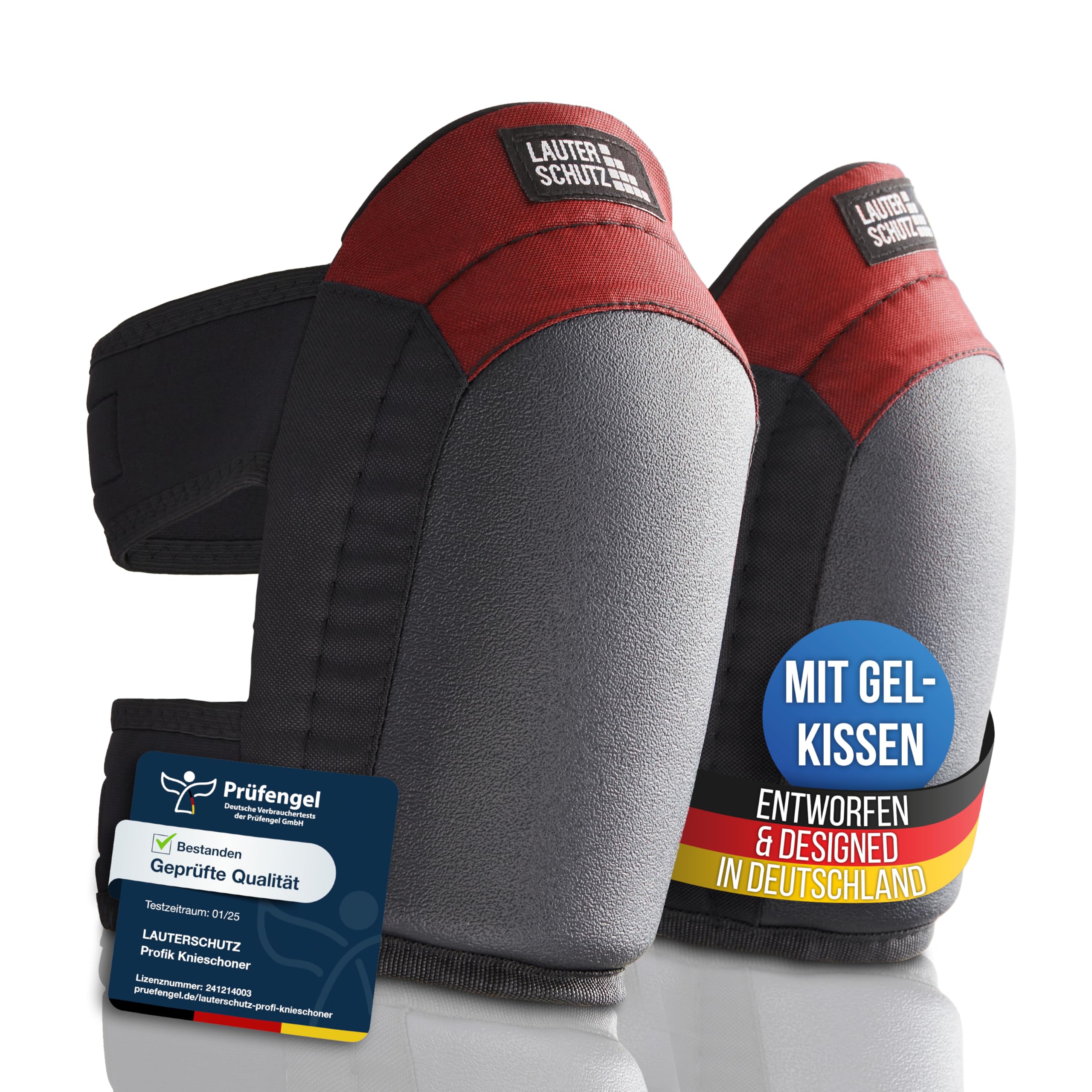 LauterSchutz® Profi Gel-Knieschoner zum Arbeiten - Boden- & Fliesenleger [Anti-Rutsch Beschichtung & bequemer Doppelverschluss] für Handwerker & Heimwerker [Deutscher Hersteller] (Rot, Neu)