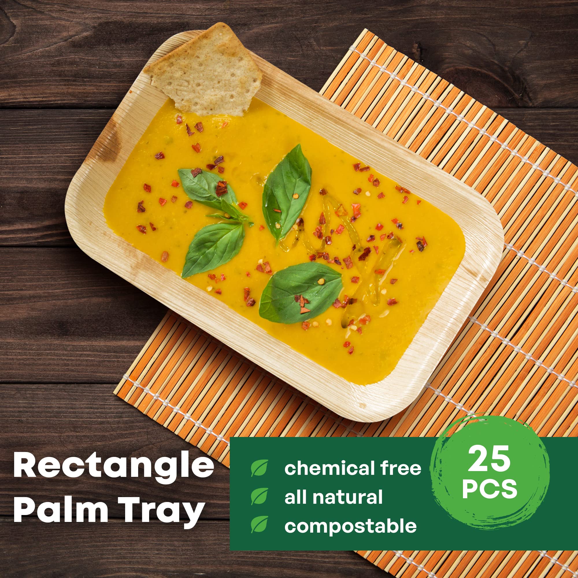 DISPOSABLE GREEN – Rectangle Disposable Serving Dishes, Areca Serving Tray, Serving Platter For Parties, Weddings, Catering, & More, Serving Plate For