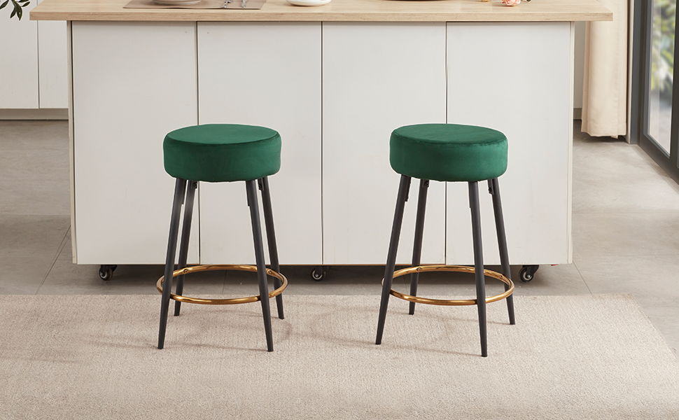 Taburetes de Bar Redondos de Terciopelo Negro DUHOME Set de 2, 24 Pulgadas de Alto para Café miniatura 7