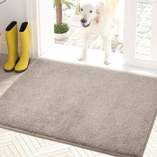 PURRUGS Dirt Trapping Door Mat 24" x 35.5", Non-Slip Machine Washable Entry Rug, Shoe Scraper, Dog Doormat, Super Absorbent Welcome Mat for Front & Back Door, Muddy Shoes & Paws, Taupe