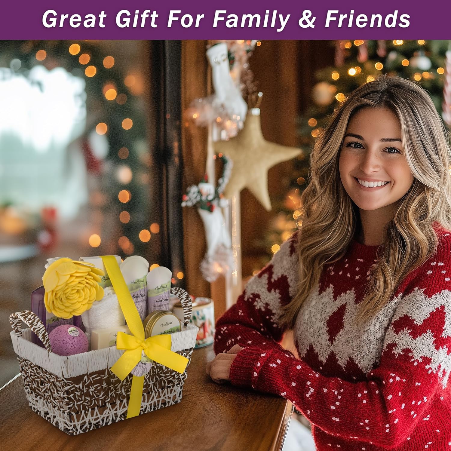 Spa Baskets For Women - Luxury Bath Set With Lavender & Tea Tree Oil - Spa Kit Includes Wash, Bubble Bath, Lotion, Bath Salts, Body Scrub, Hand Cream, Shower Puff, Bathbombs, Soap and Towel - Image 3