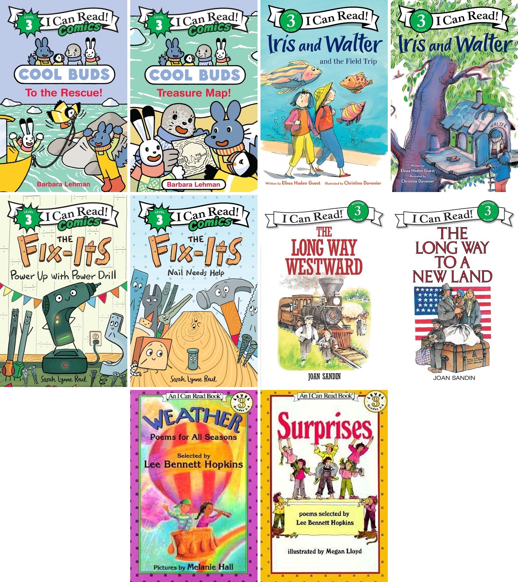 I Can Read Comics Series Level 3: 10-Book Collection Set, Cool Buds: To the Rescue!, Treasure Map!, Iris and Walter, Field Trip, The Fix-Its, Long Way Westward, Weather Poems & More