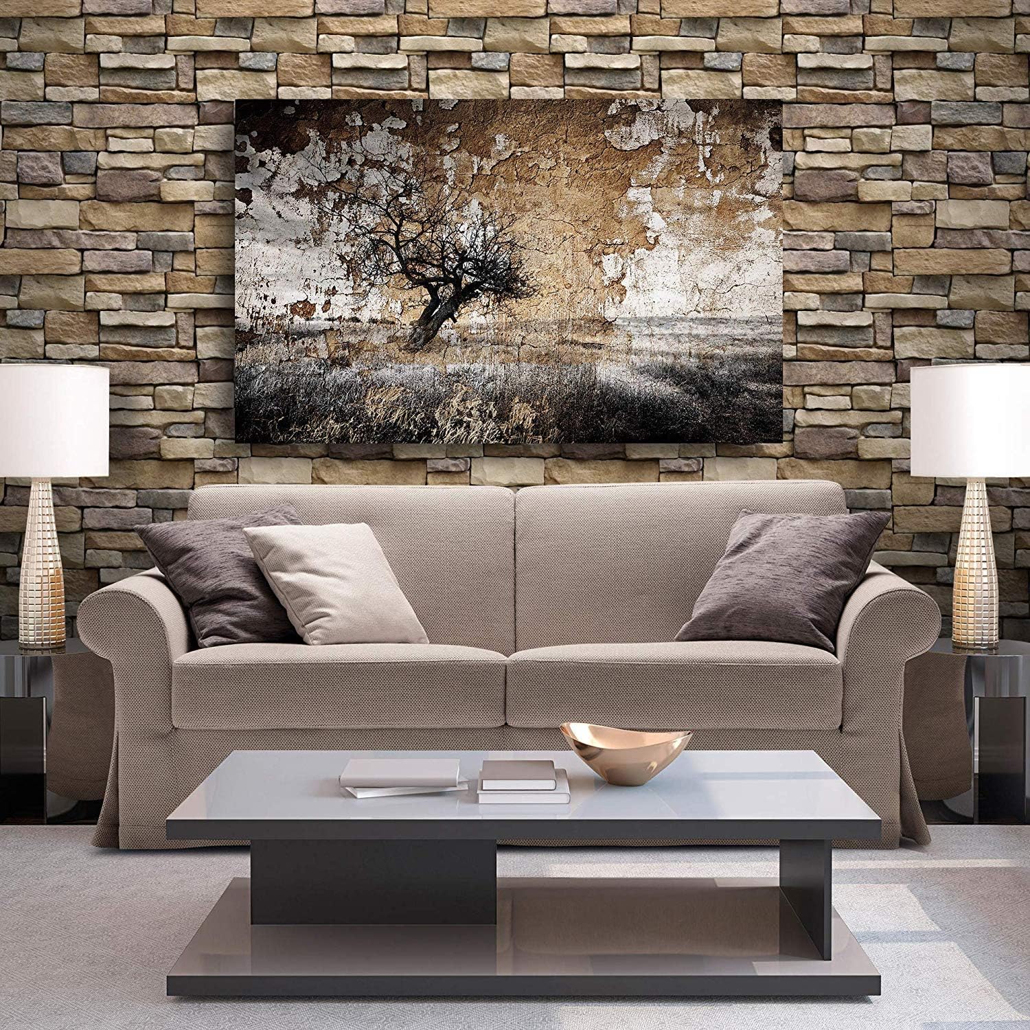 Lependor 17.71" X 393" Stone Peel and Stick Wallpaper - Self Adhesive Wallpaper - Easily Removable Wall Paper - Brick Peel and Stick - 48.45 sq. ft. (17.71" x 32.8ft, Dark Stone)