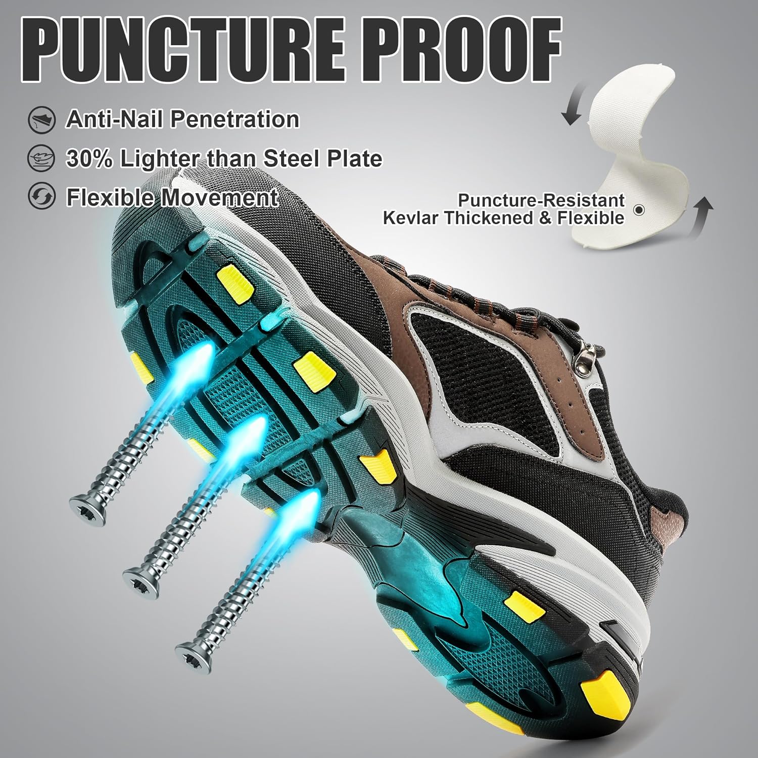 Steel Toe Shoes for Men, Hands Free Step in Work Sneakers, Lightweight Slip On Safety Shoes, Breathable Puncture Resistant Industrial Construction Footwear